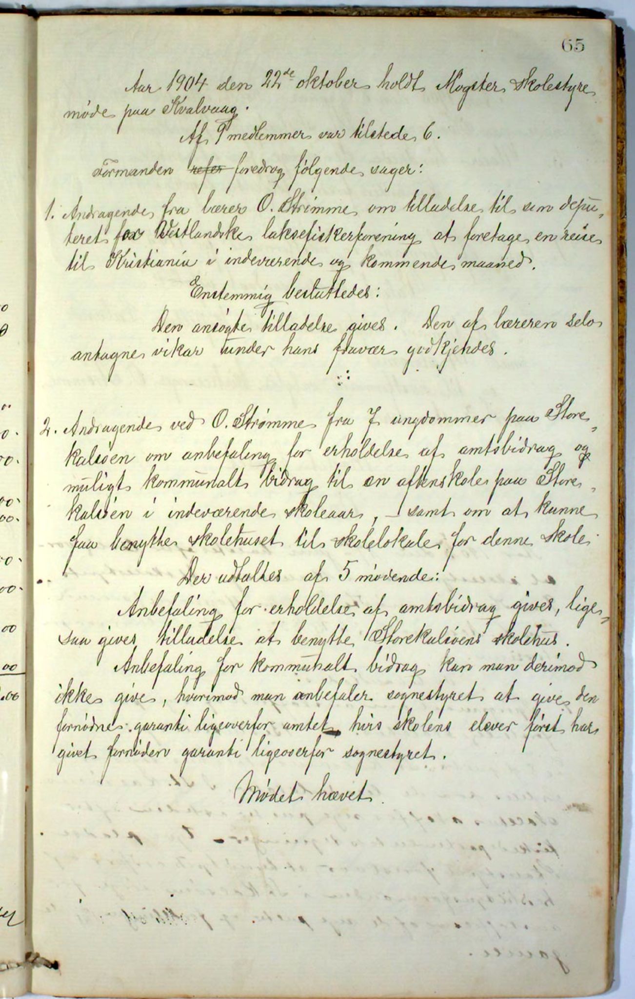 Austevoll kommune. Skulestyret, IKAH/1244-211/A/Aa/L0001: Møtebok for Møkster skulestyre, 1878-1910, s. 65a