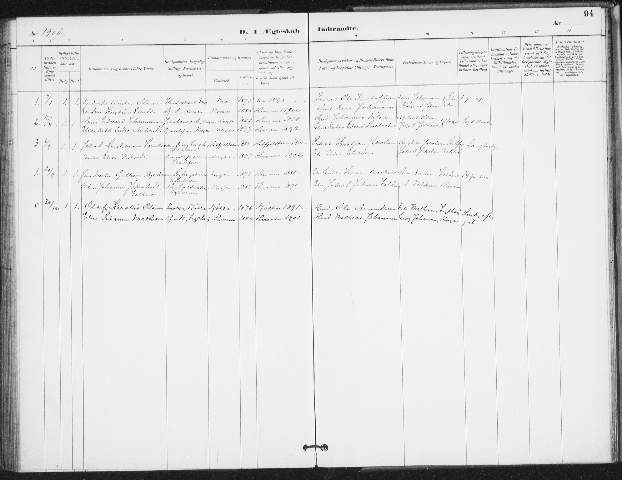 Ministerialprotokoller, klokkerbøker og fødselsregistre - Nordland, AV/SAT-A-1459/826/L0380: Ministerialbok nr. 826A03, 1891-1911, s. 94