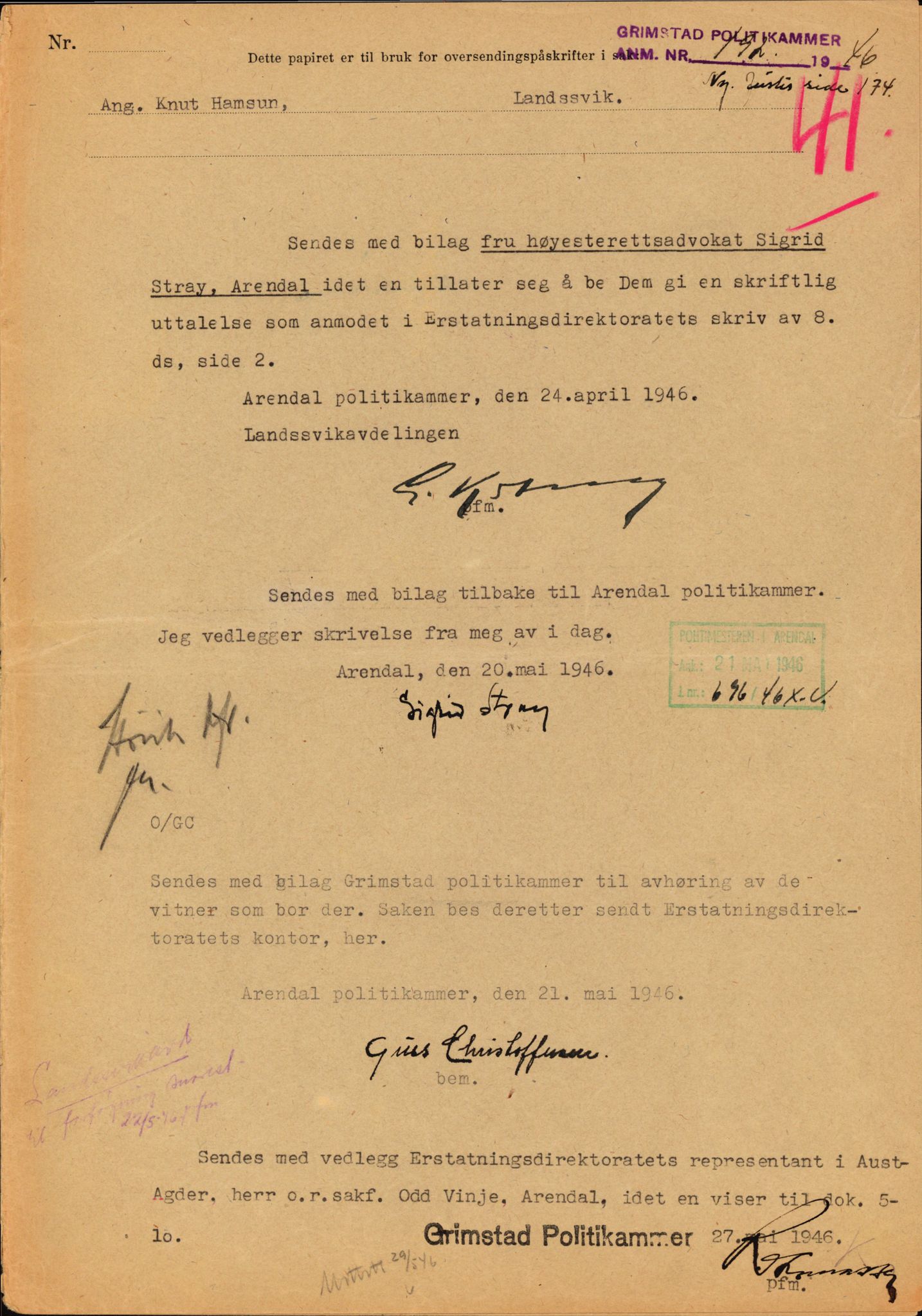 Landssvikarkivet, Arendal politikammer, AV/RA-S-3138-25/D/Dc, 1945-1951, s. 373