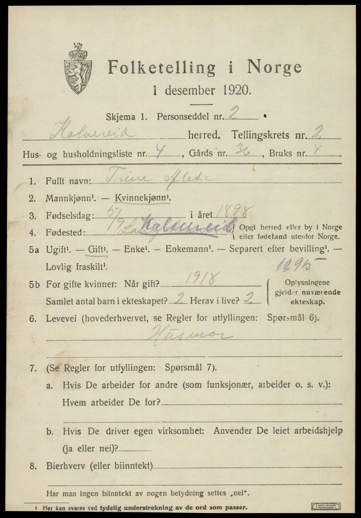 SAT, Folketelling 1920 for 1752 Kolvereid herred, 1920, s. 1533
