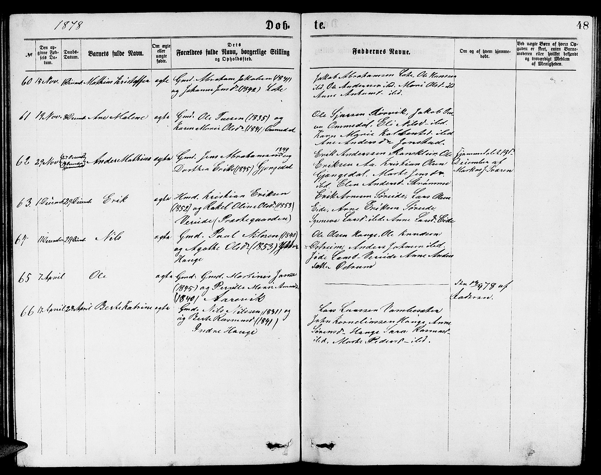 Gloppen sokneprestembete, AV/SAB-A-80101/H/Hab/Habb/L0001: Klokkerbok nr. B 1, 1872-1888, s. 48