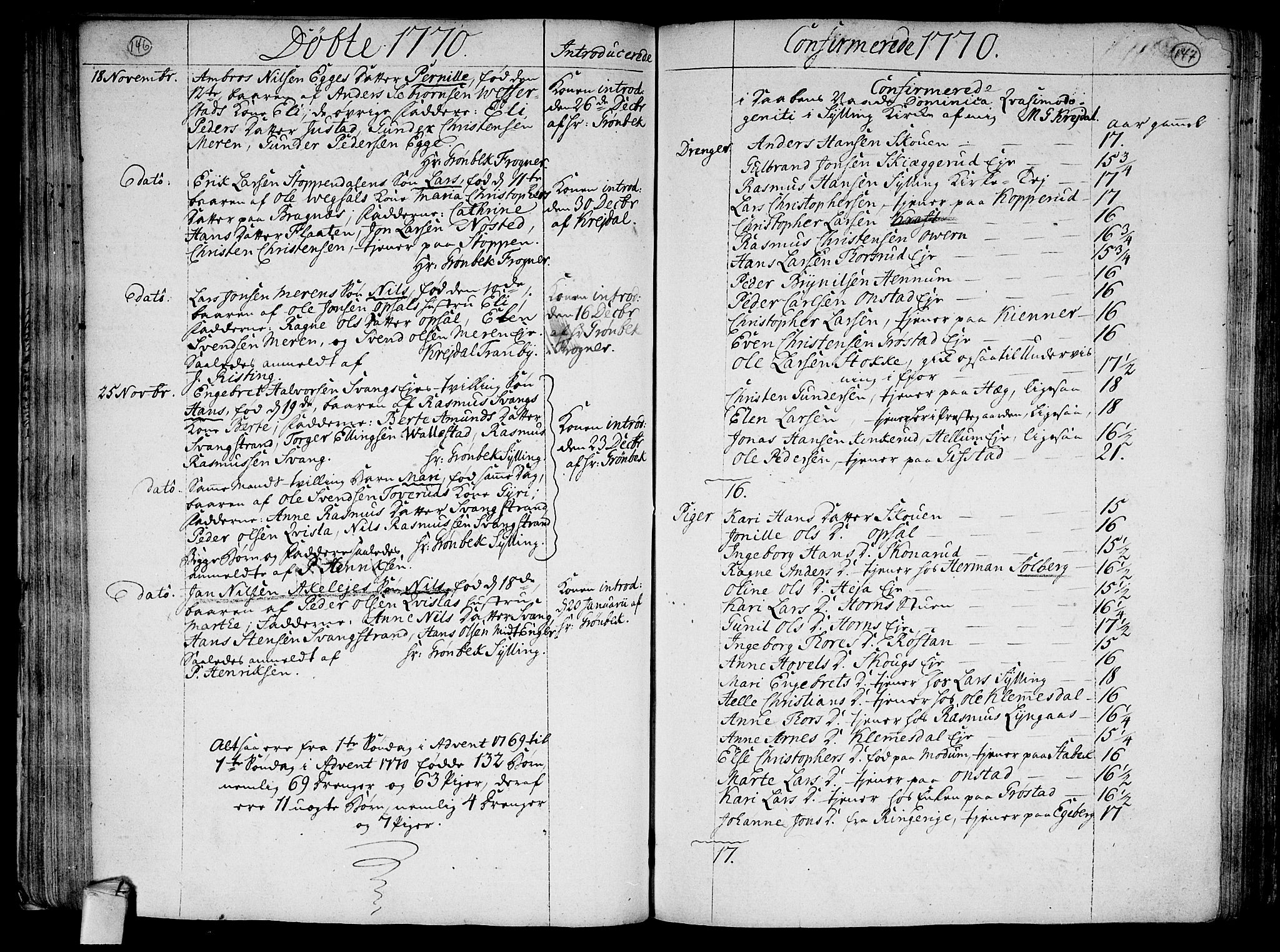 Lier kirkebøker, AV/SAKO-A-230/F/Fa/L0005: Ministerialbok nr. I 5, 1764-1777, s. 146-147