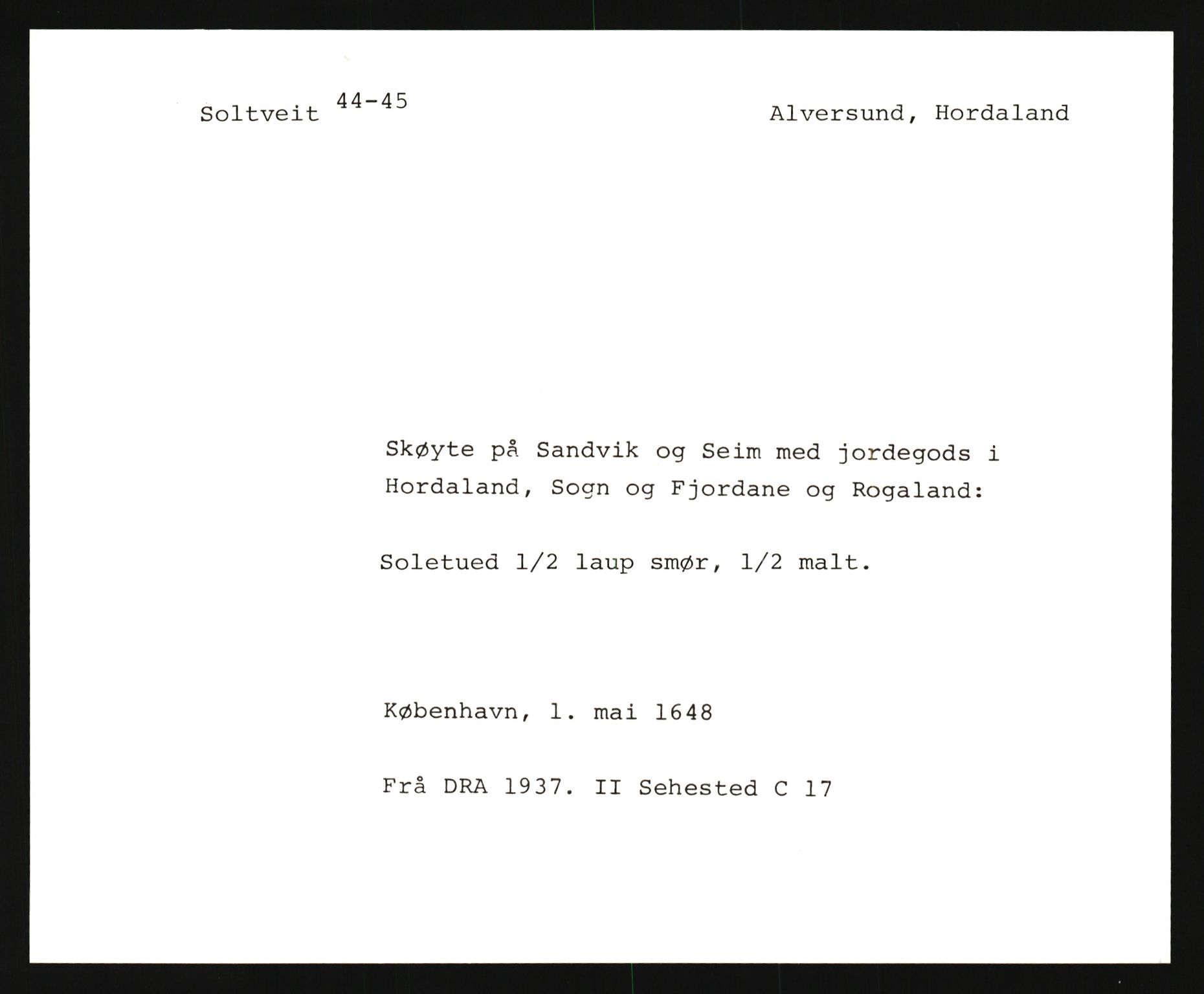 Riksarkivets diplomsamling, AV/RA-EA-5965/F35/F35e/L0028: Registreringssedler Hordaland 1, 1400-1700, s. 517