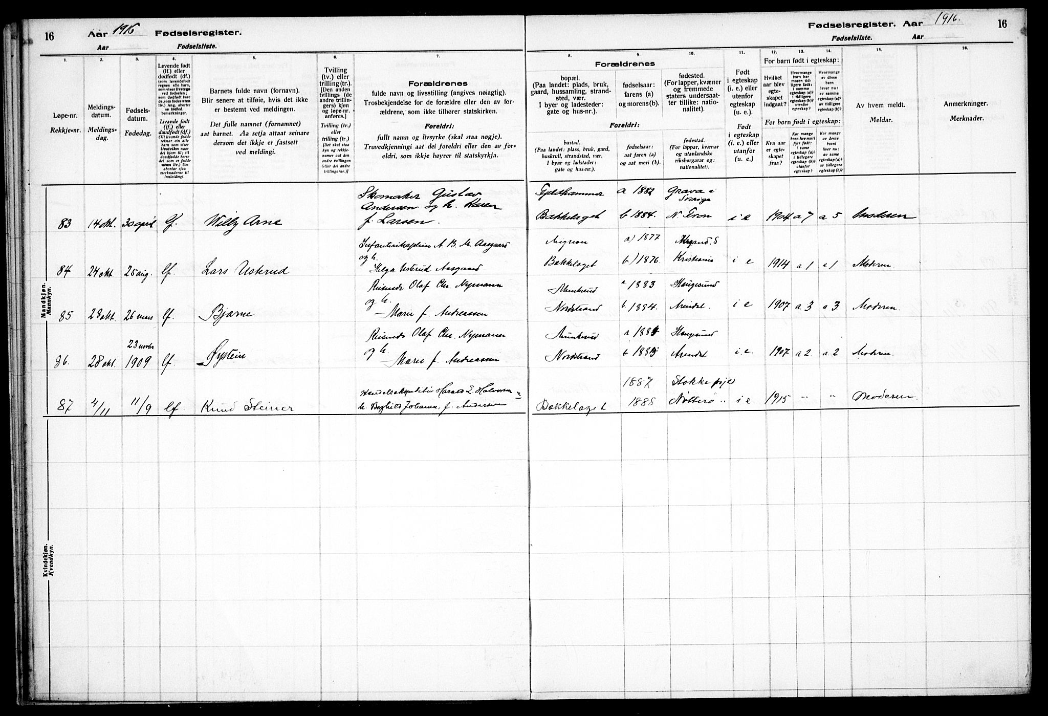 Nordstrand prestekontor Kirkebøker, AV/SAO-A-10362a/J/Ja/L0001: Fødselsregister nr. I 1, 1916-1924, s. 16