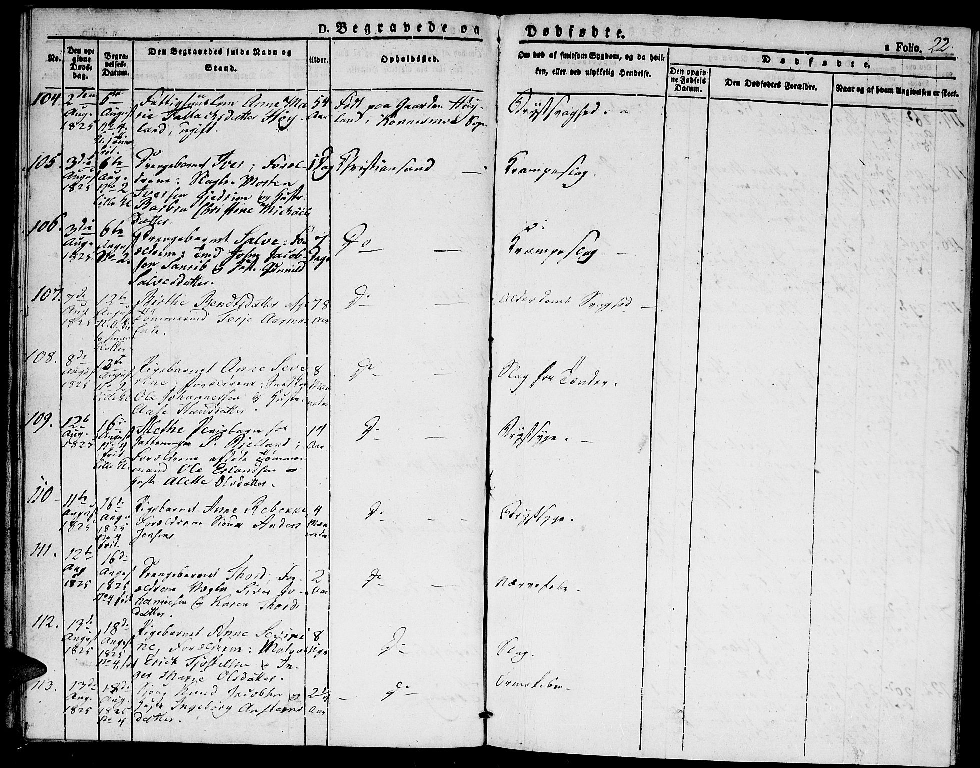 Kristiansand domprosti, AV/SAK-1112-0006/F/Fa/L0010: Ministerialbok nr. A 10, 1824-1827, s. 22