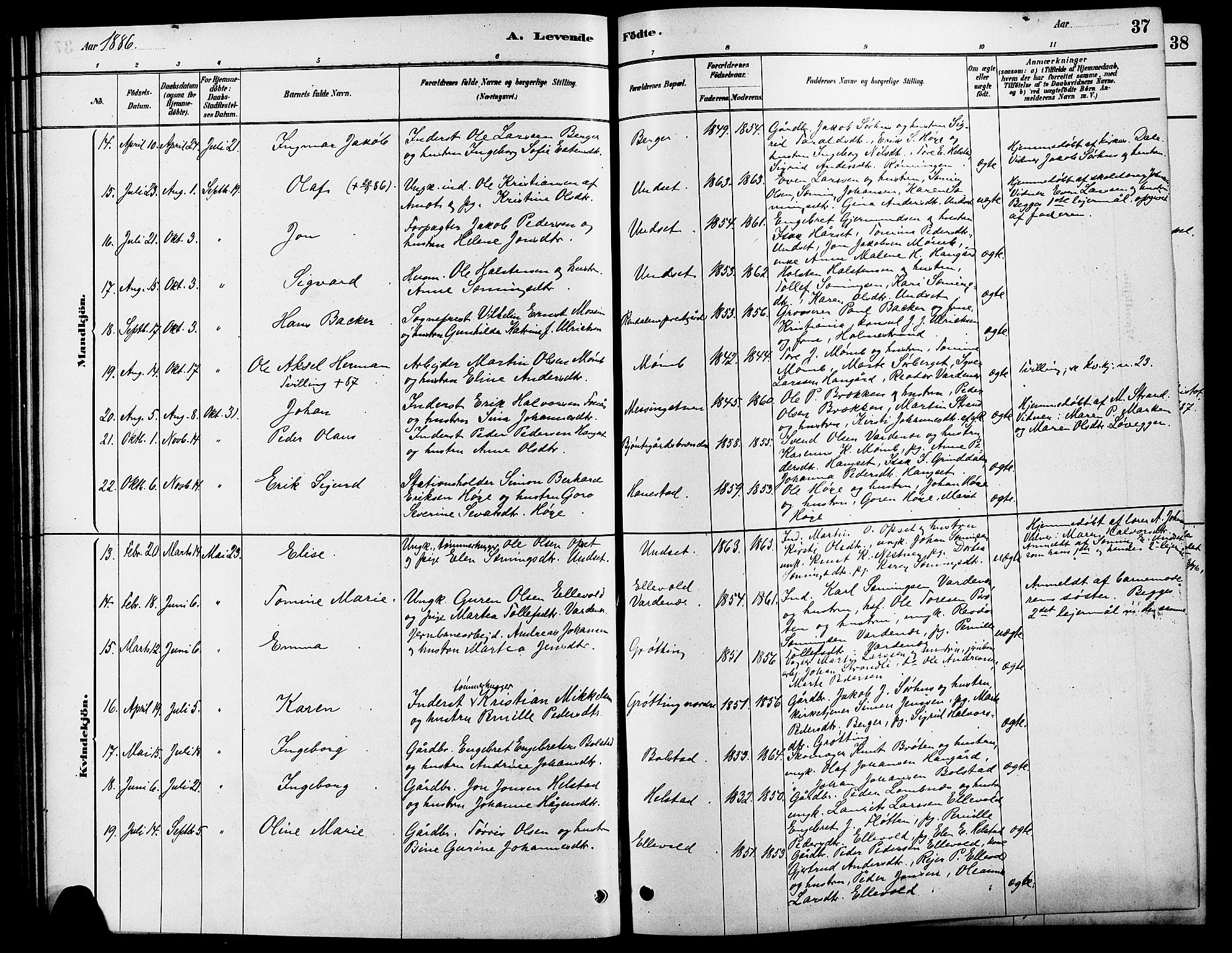 Rendalen prestekontor, AV/SAH-PREST-054/H/Ha/Hab/L0003: Klokkerbok nr. 3, 1879-1904, s. 37