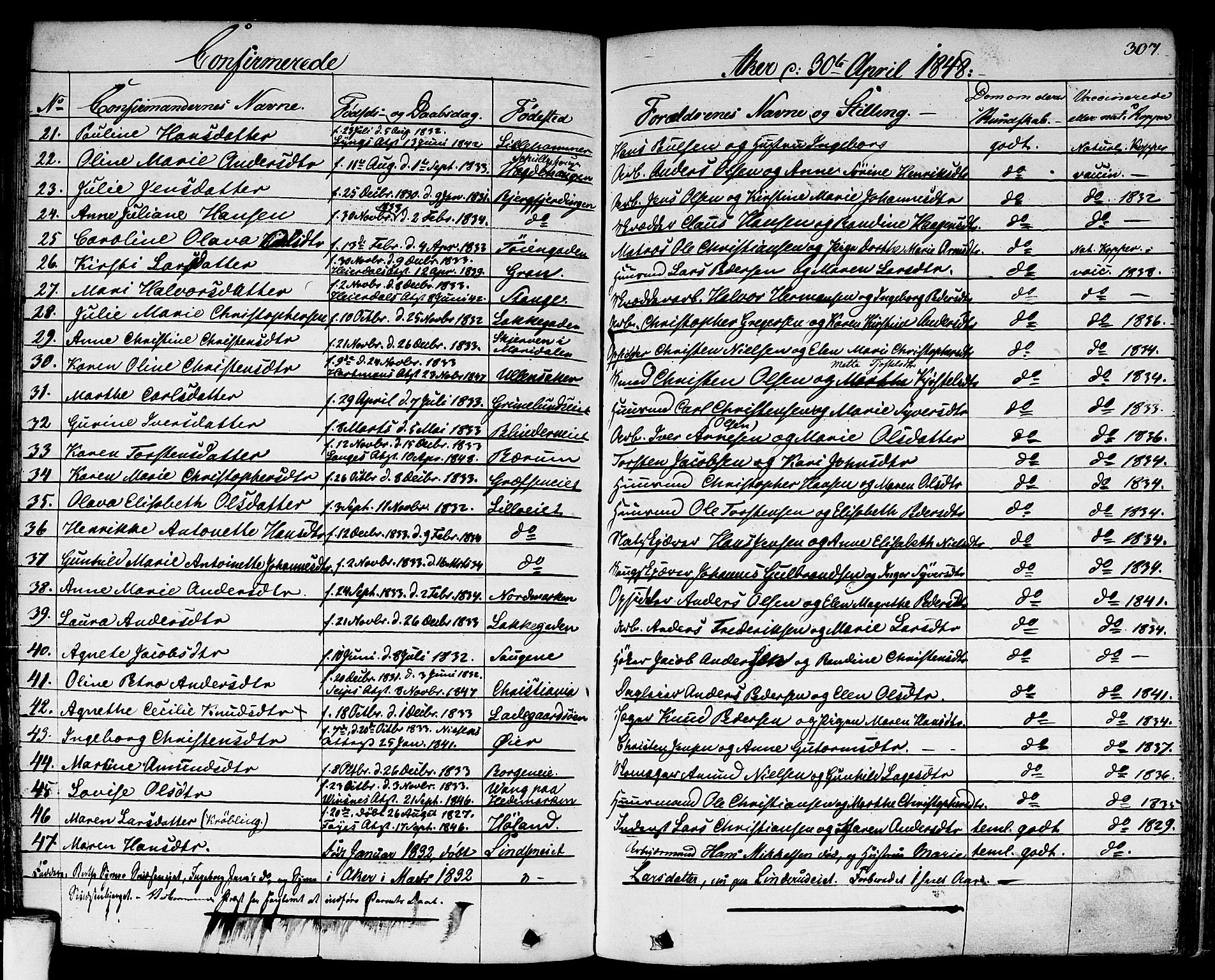 Aker prestekontor kirkebøker, AV/SAO-A-10861/F/L0018: Ministerialbok nr. 17, 1829-1852, s. 307