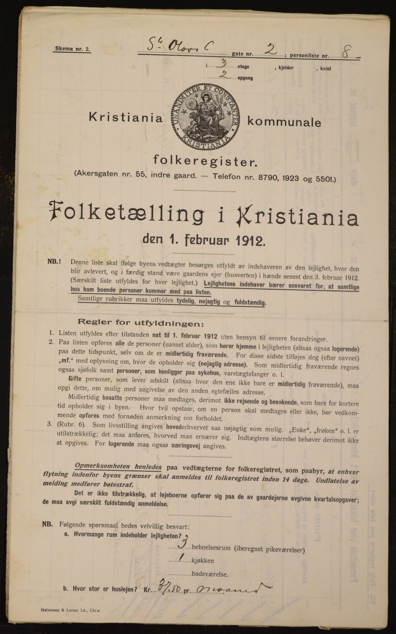 OBA, Kommunal folketelling 1.2.1912 for Kristiania, 1912, s. 88201