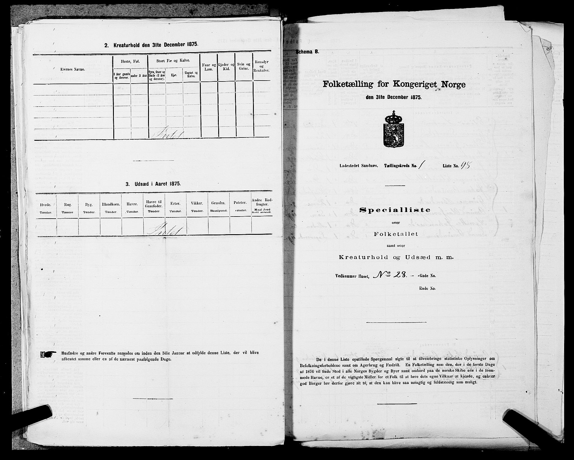 SAST, Folketelling 1875 for 1102B Høyland prestegjeld, Sandnes ladested, 1875, s. 205