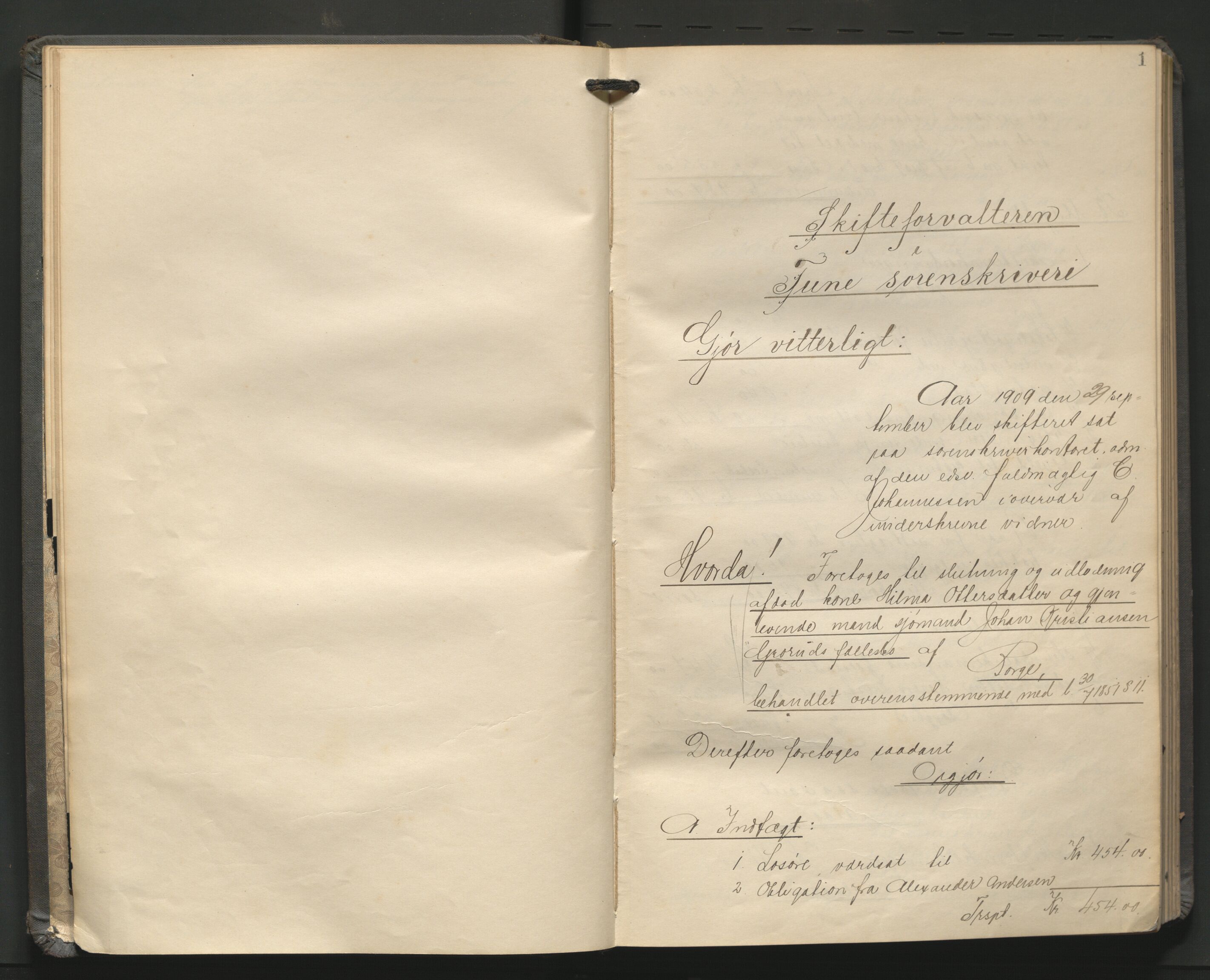 Tune sorenskriveri, AV/SAO-A-10470/H/He/L0009: Skifteutlodningsprotokoller, 1909-1912, s. 1