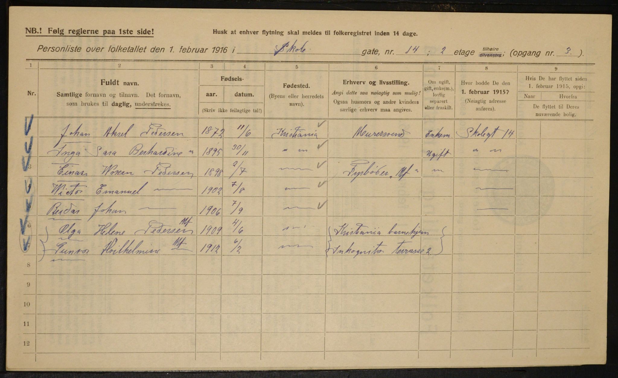 OBA, Kommunal folketelling 1.2.1916 for Kristiania, 1916, s. 98816