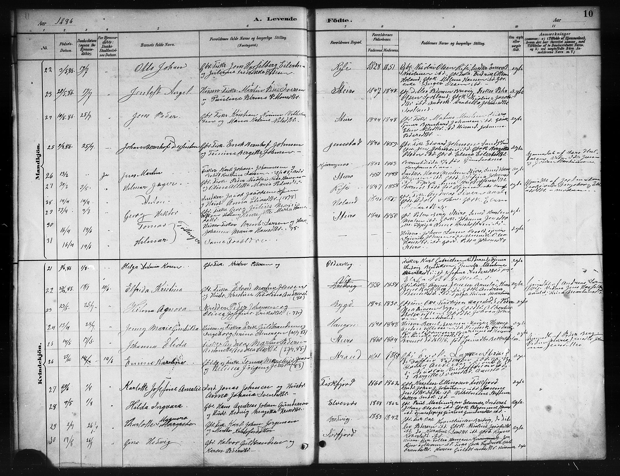 Ministerialprotokoller, klokkerbøker og fødselsregistre - Nordland, AV/SAT-A-1459/895/L1382: Klokkerbok nr. 895C04, 1885-1896, s. 10