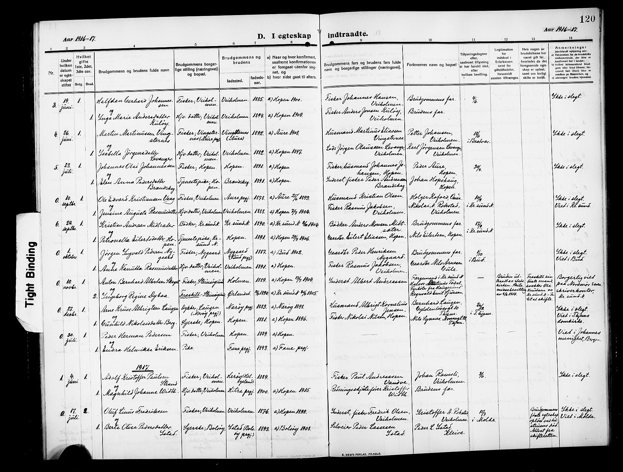 Ministerialprotokoller, klokkerbøker og fødselsregistre - Møre og Romsdal, AV/SAT-A-1454/583/L0956: Klokkerbok nr. 583C01, 1909-1925, s. 120