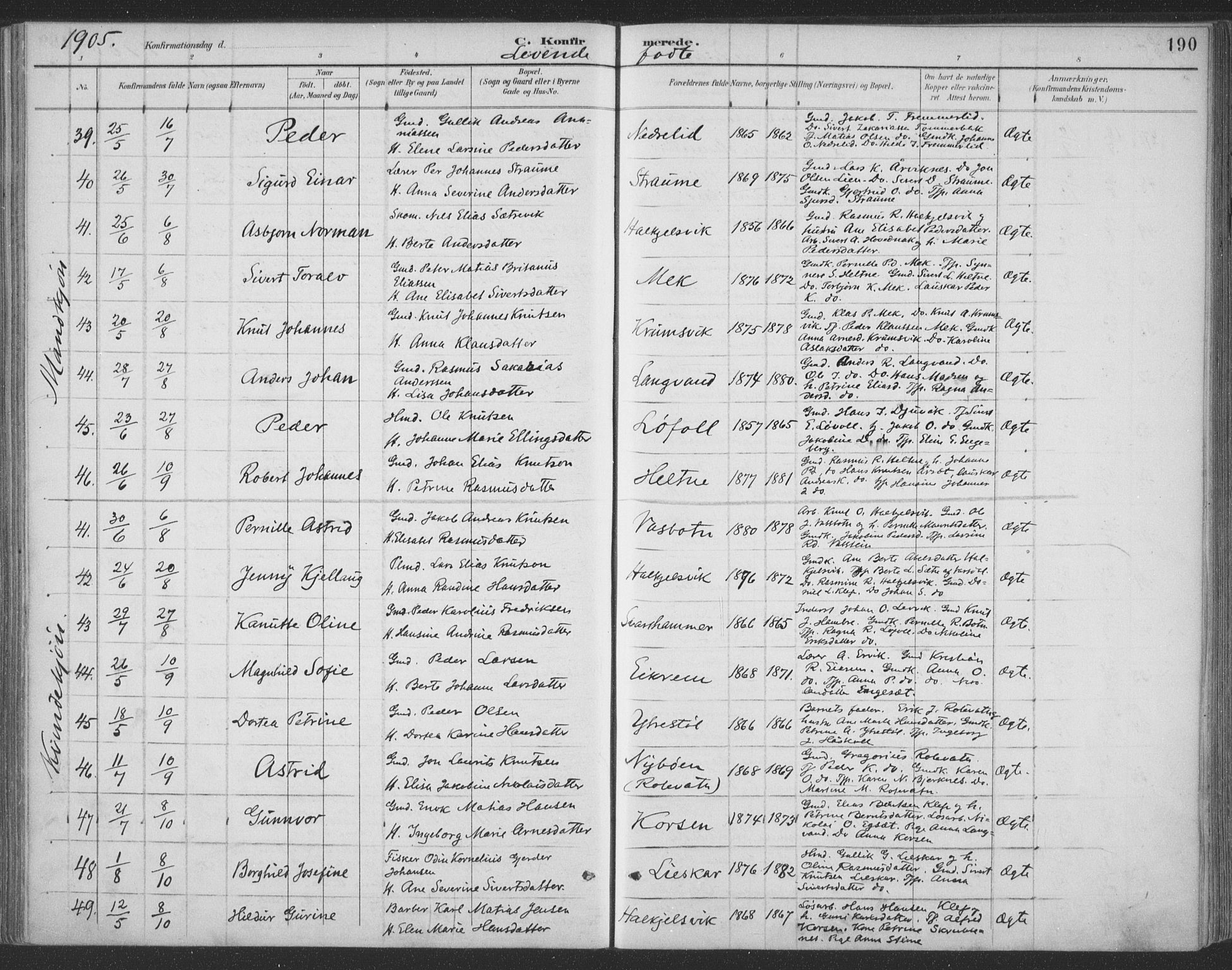 Ministerialprotokoller, klokkerbøker og fødselsregistre - Møre og Romsdal, AV/SAT-A-1454/511/L0142: Ministerialbok nr. 511A09, 1891-1905, s. 190