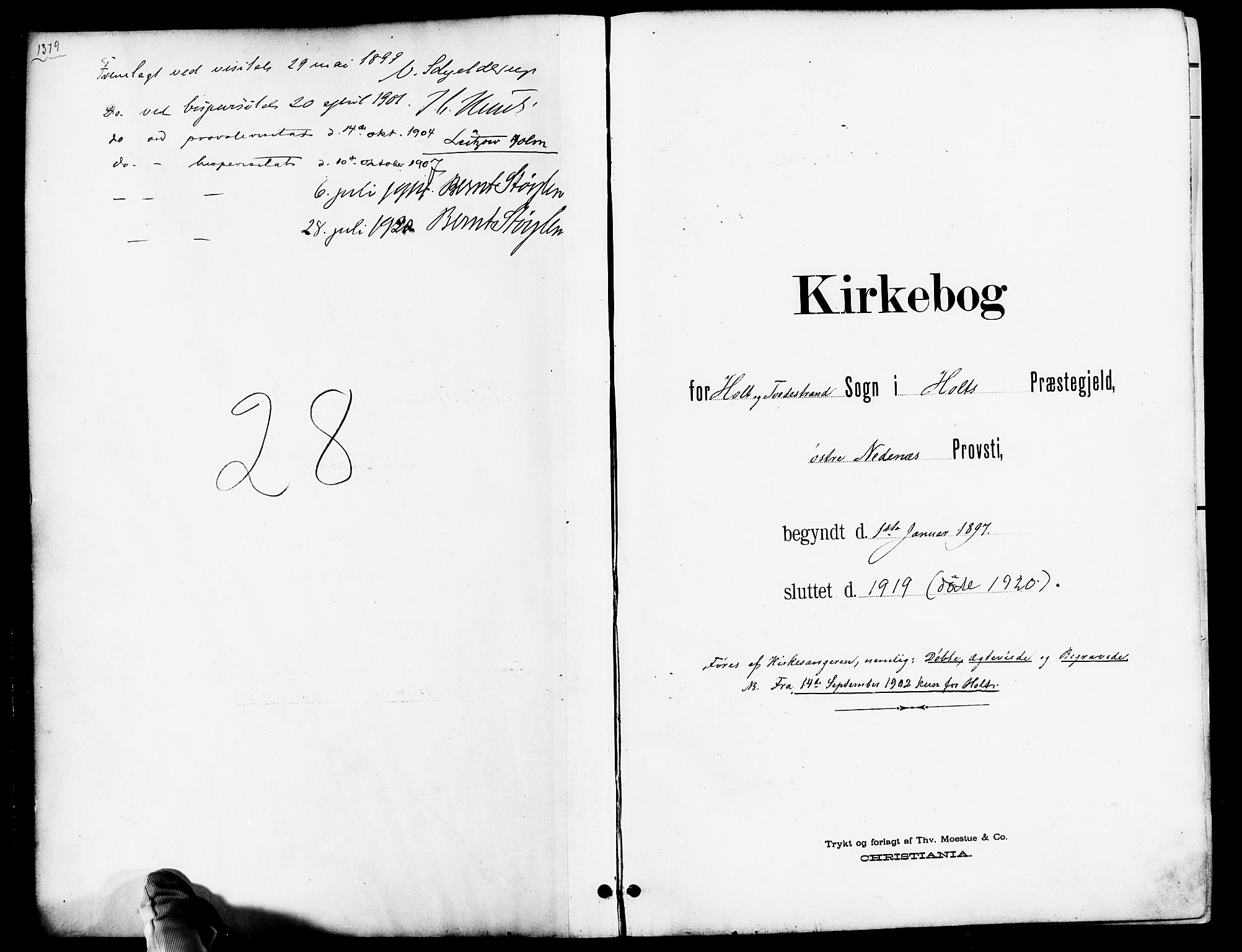 Hisøy sokneprestkontor, SAK/1111-0020/F/Fb/L0004: Klokkerbok nr. B 4, 1905-1923