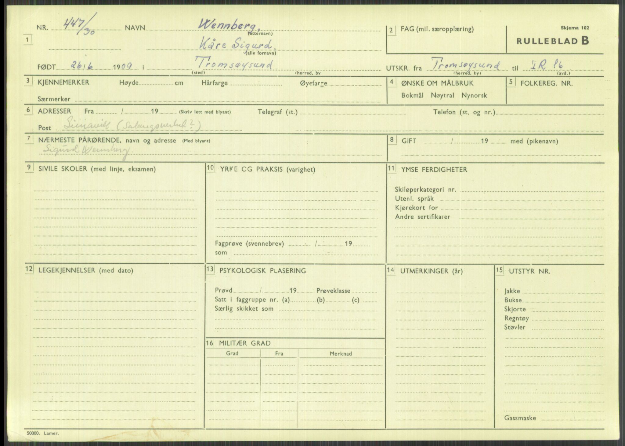 Forsvaret, Troms infanteriregiment nr. 16, AV/RA-RAFA-3146/P/Pa/L0014: Rulleblad for regimentets menige mannskaper, årsklasse 1930, 1930, s. 1089