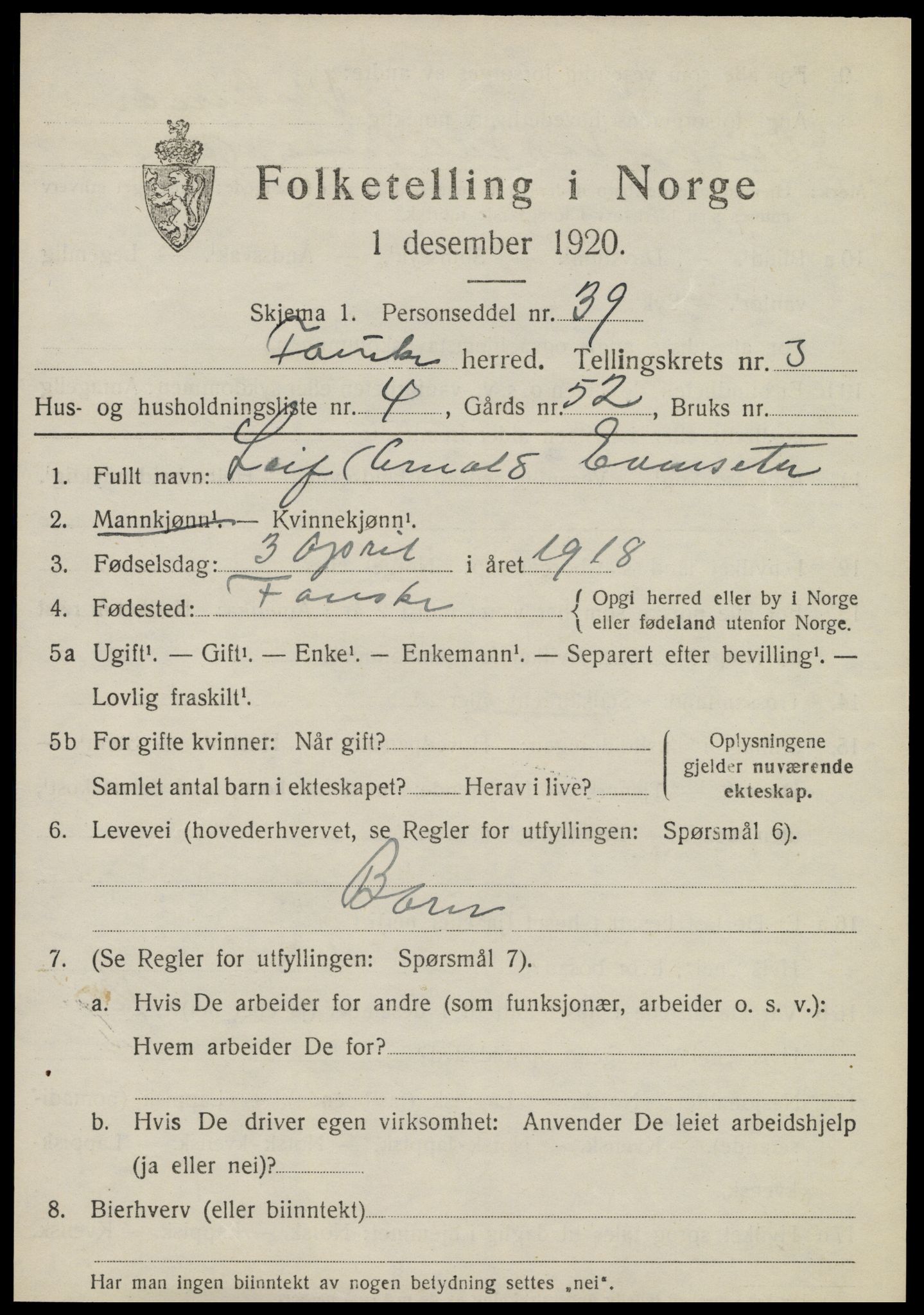 SAT, Folketelling 1920 for 1841 Fauske herred, 1920, s. 3704