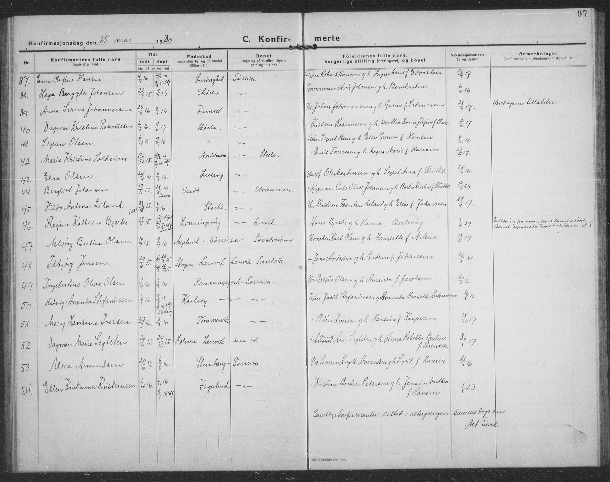 Tranøy sokneprestkontor, AV/SATØ-S-1313/I/Ia/Iab/L0024klokker: Klokkerbok nr. 24, 1929-1943, s. 97