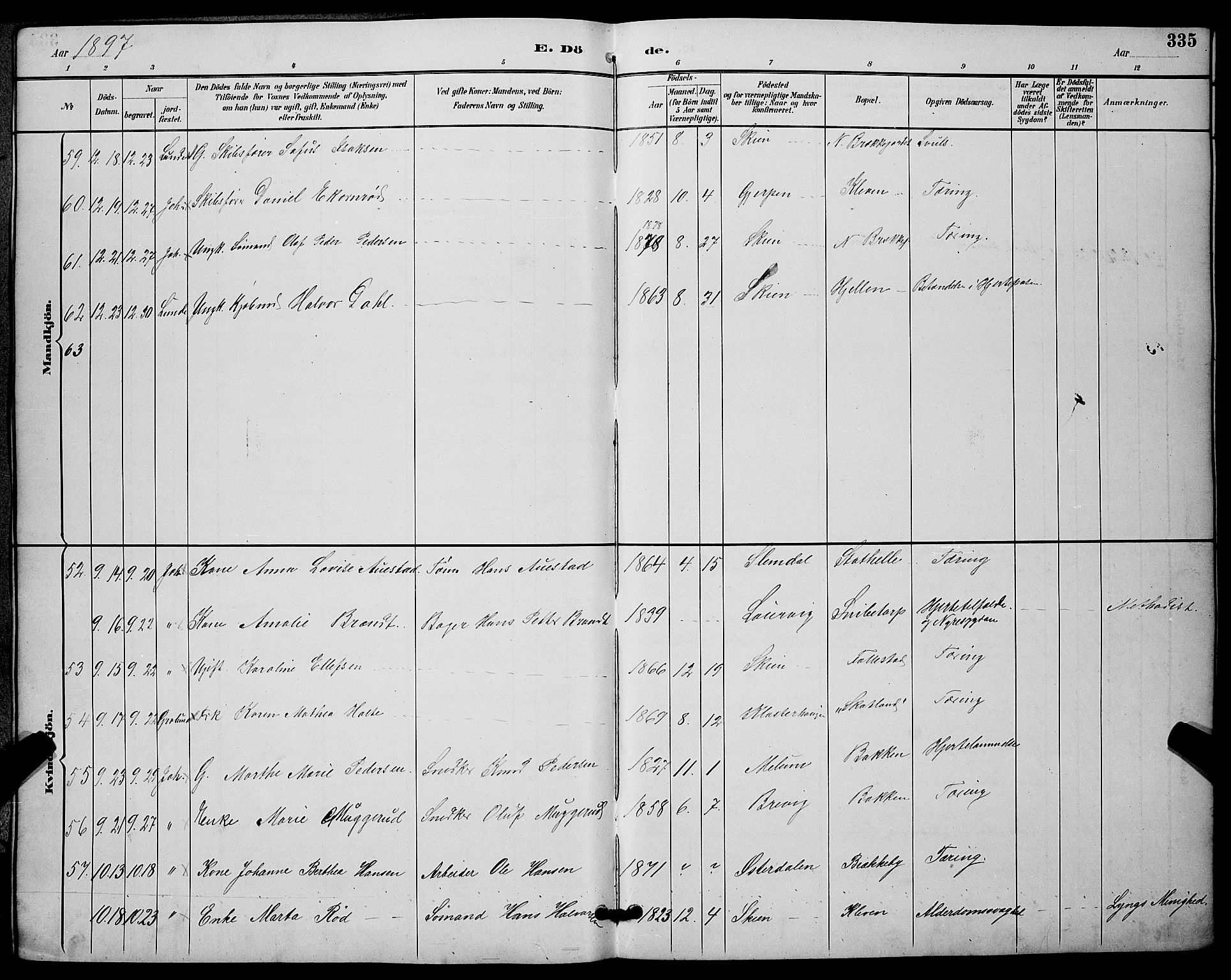 Skien kirkebøker, AV/SAKO-A-302/G/Ga/L0007: Klokkerbok nr. 7, 1891-1900, s. 335