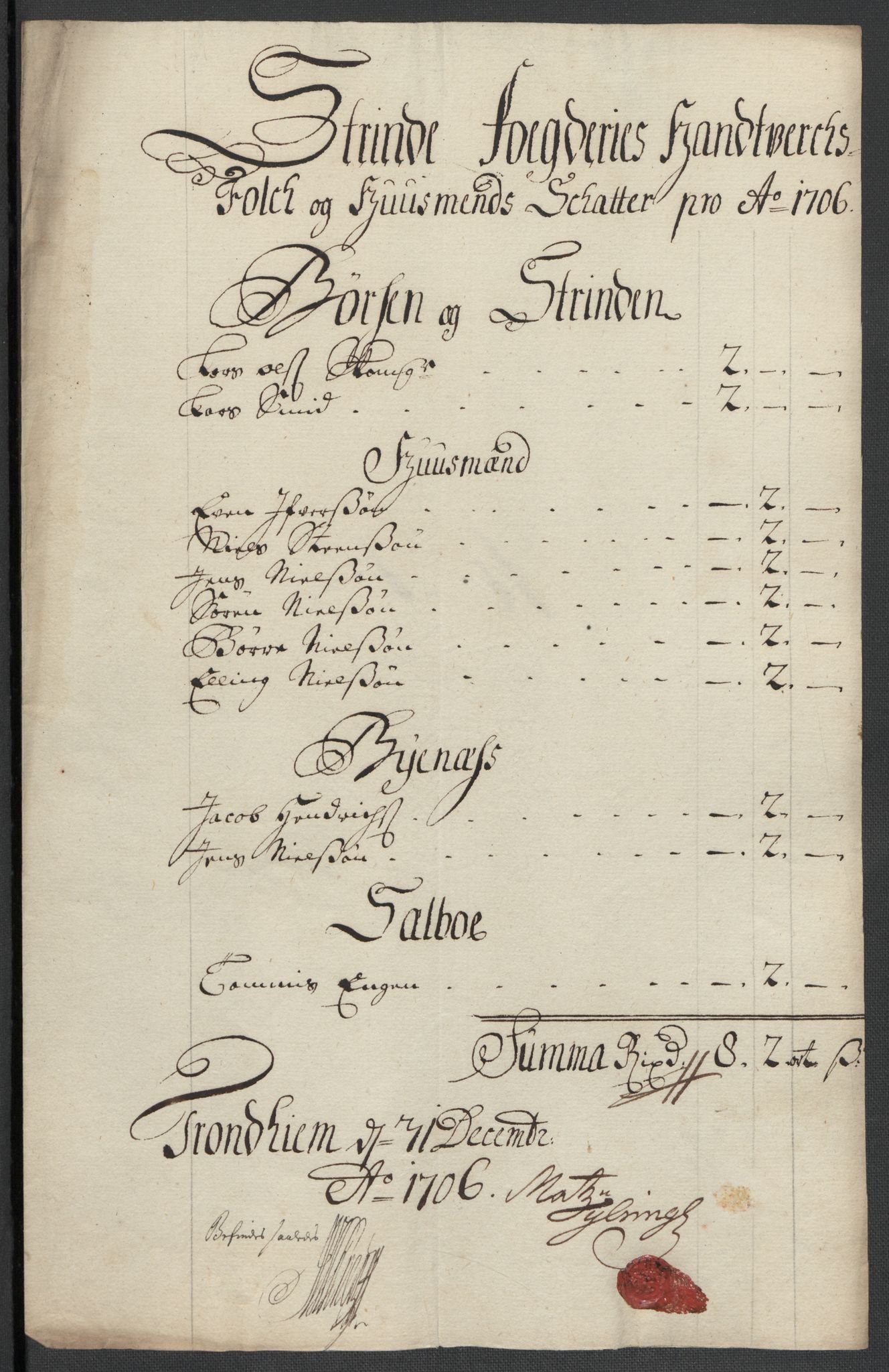 Rentekammeret inntil 1814, Reviderte regnskaper, Fogderegnskap, AV/RA-EA-4092/R61/L4109: Fogderegnskap Strinda og Selbu, 1704-1706, s. 577