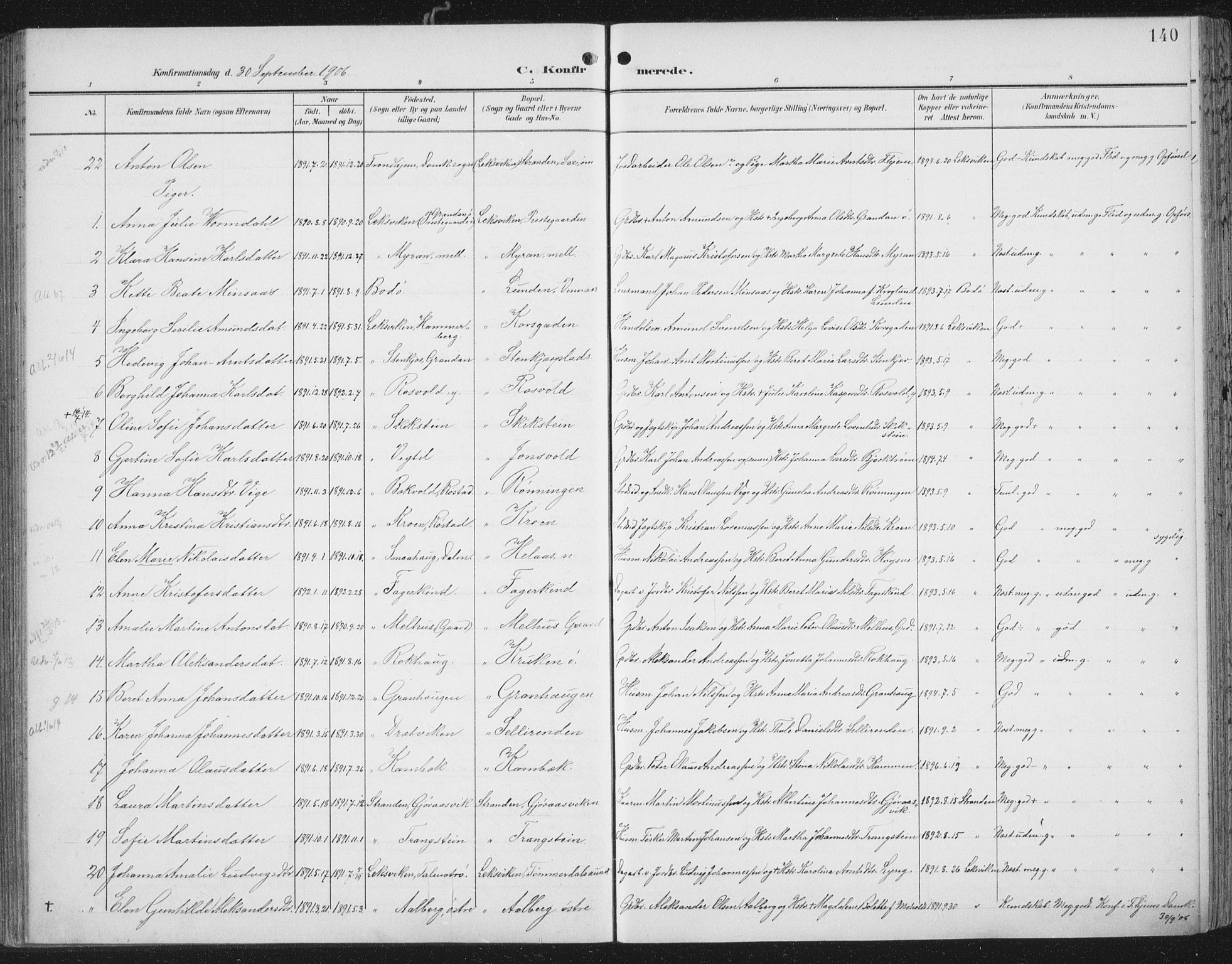 Ministerialprotokoller, klokkerbøker og fødselsregistre - Nord-Trøndelag, AV/SAT-A-1458/701/L0011: Ministerialbok nr. 701A11, 1899-1915, s. 140