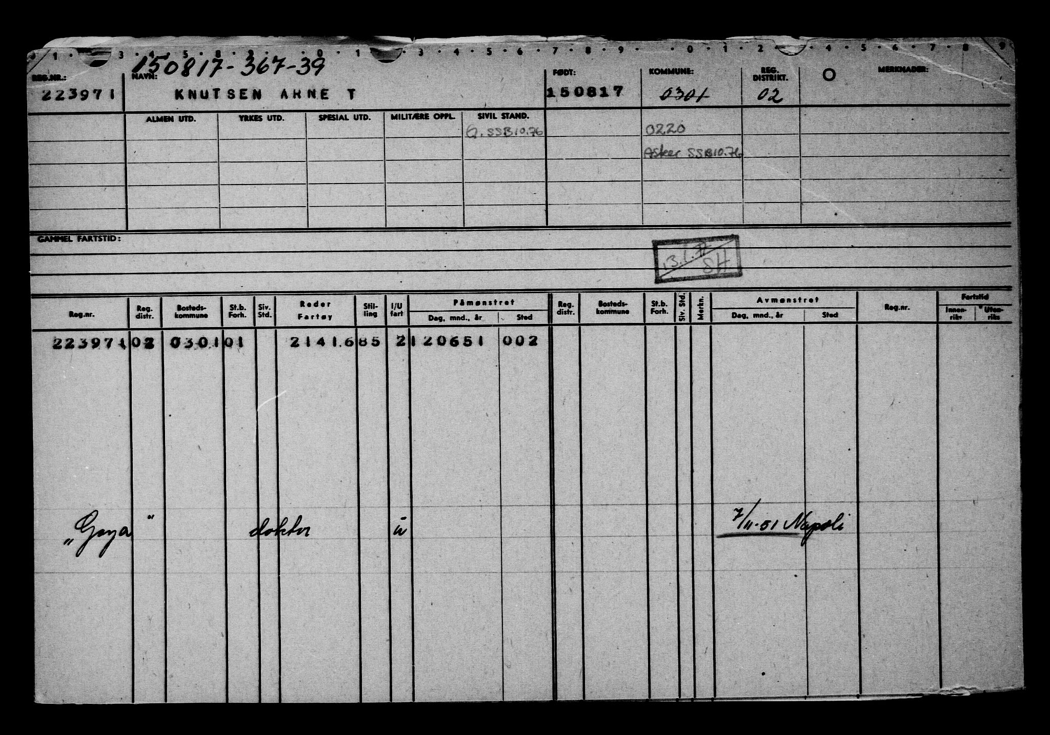 Direktoratet for sjømenn, AV/RA-S-3545/G/Gb/L0151: Hovedkort, 1917, s. 7