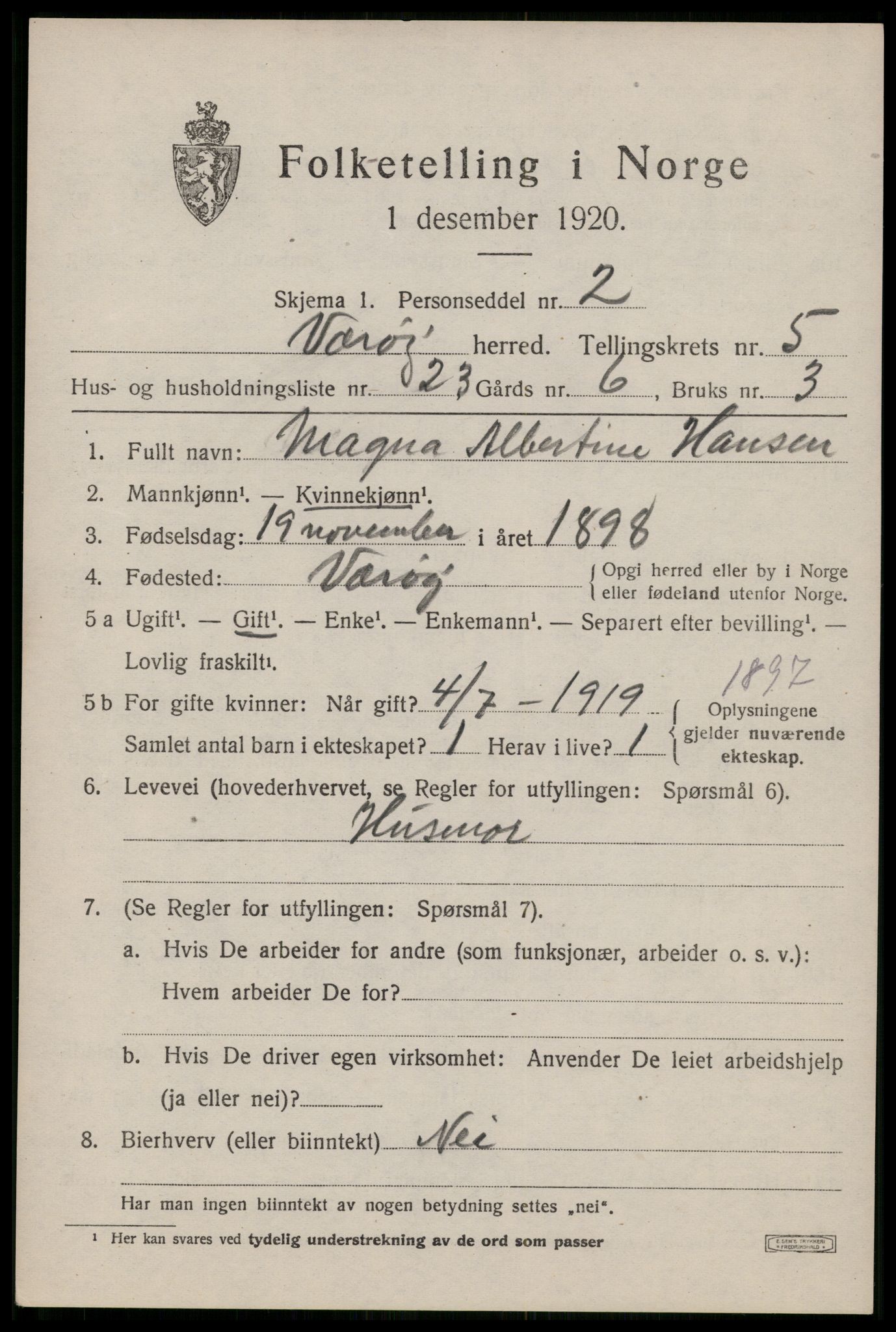 SAT, Folketelling 1920 for 1857 Værøy herred, 1920, s. 3365