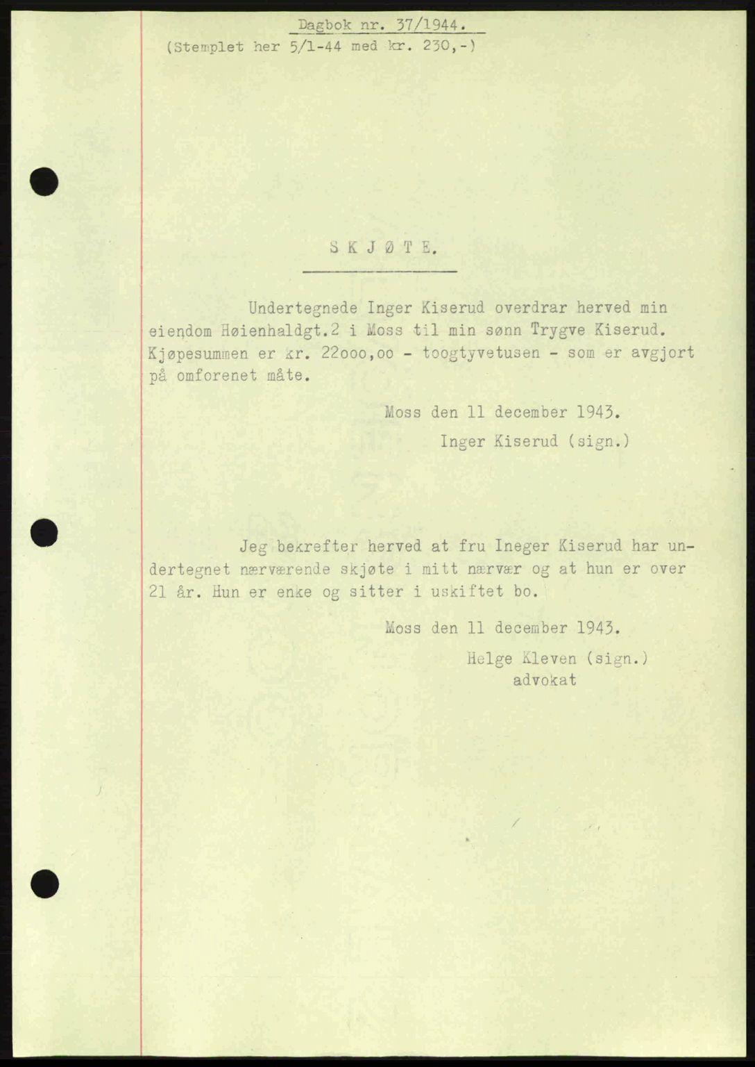 Moss sorenskriveri, SAO/A-10168: Pantebok nr. A12, 1943-1944, Dagboknr: 37/1944