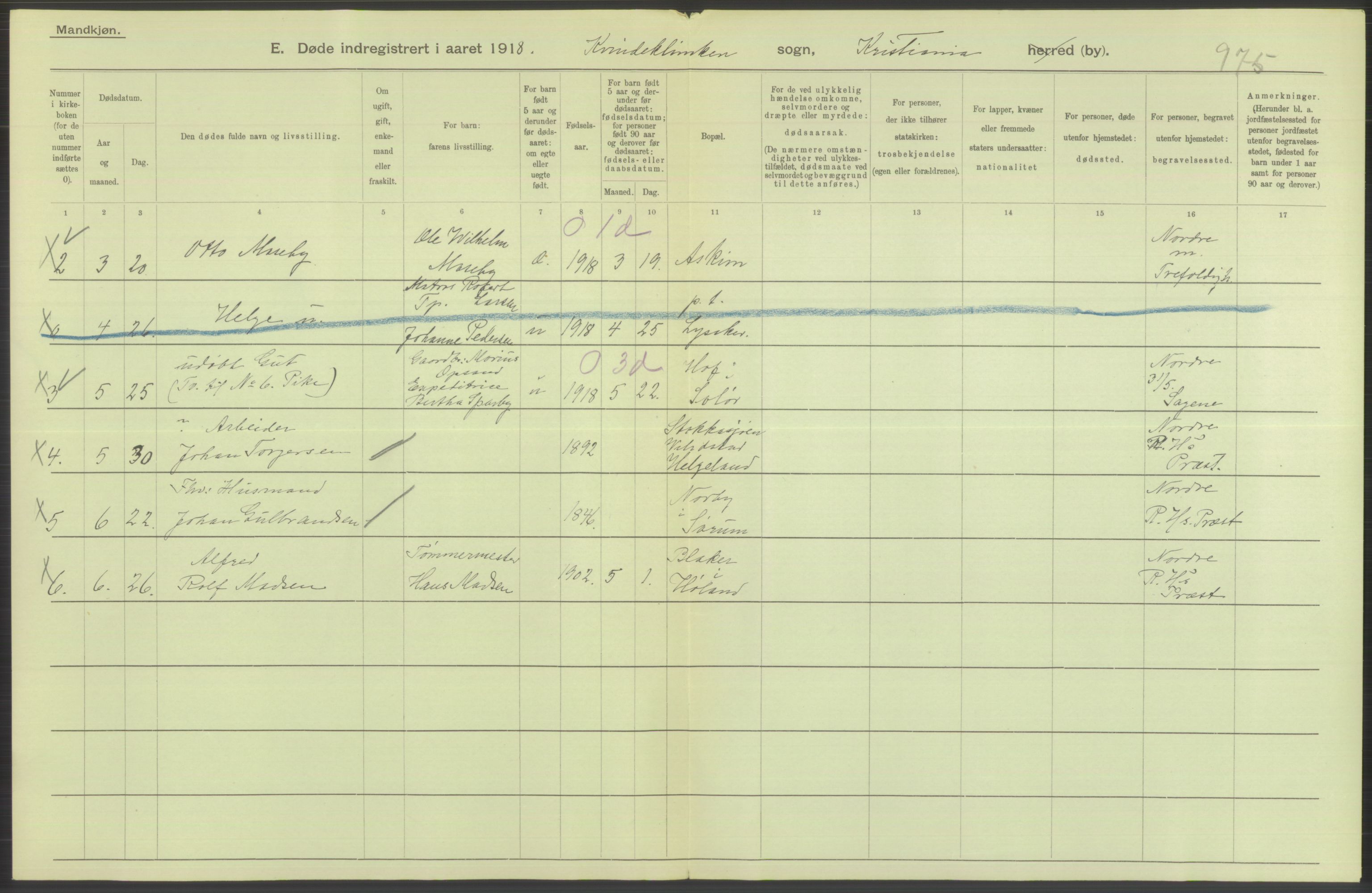 Statistisk sentralbyrå, Sosiodemografiske emner, Befolkning, AV/RA-S-2228/D/Df/Dfb/Dfbh/L0011: Kristiania: Døde, dødfødte, 1918, s. 274