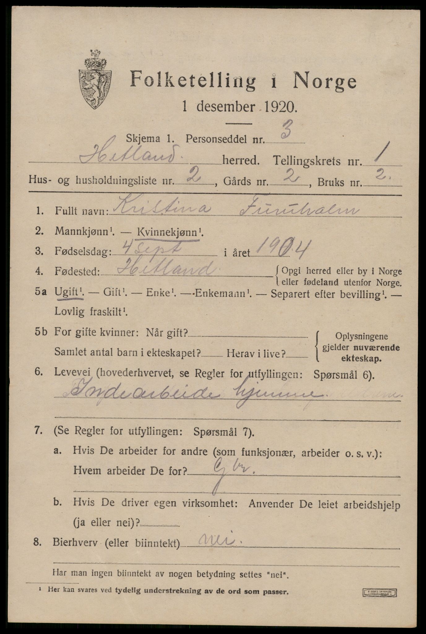 SAST, Folketelling 1920 for 1126 Hetland herred, 1920, s. 3579