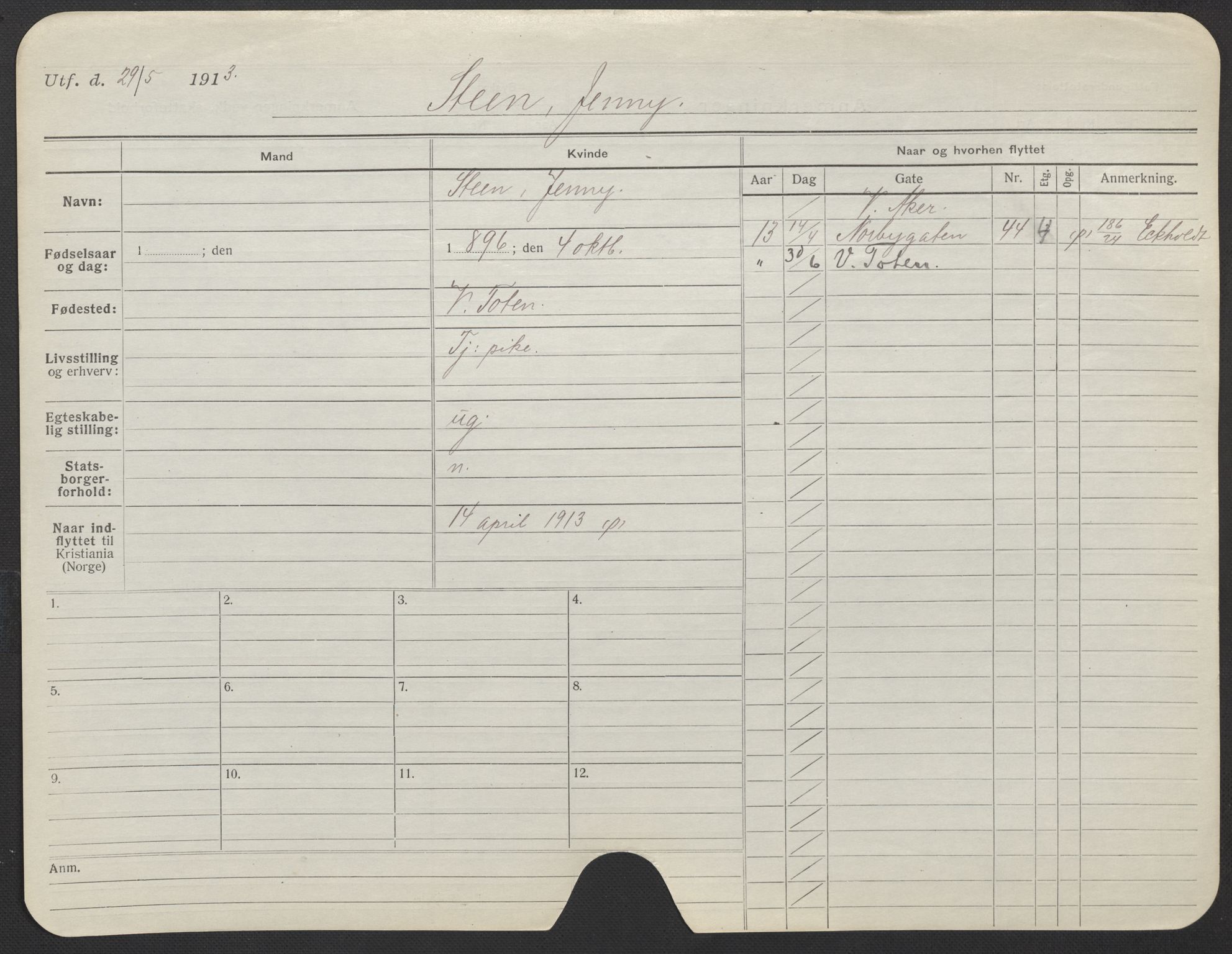 Oslo folkeregister, Registerkort, AV/SAO-A-11715/F/Fa/Fac/L0024: Kvinner, 1906-1914, s. 177a