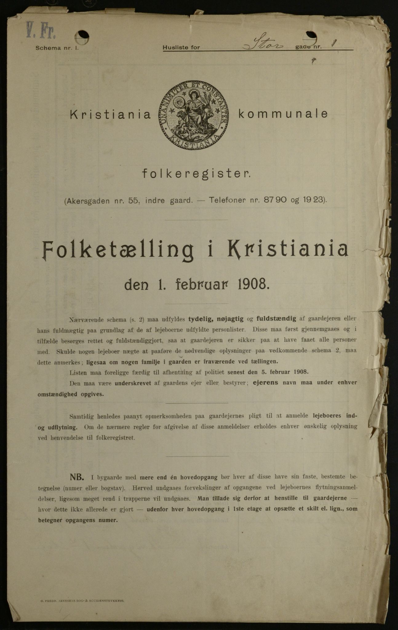 OBA, Kommunal folketelling 1.2.1908 for Kristiania kjøpstad, 1908, s. 92457