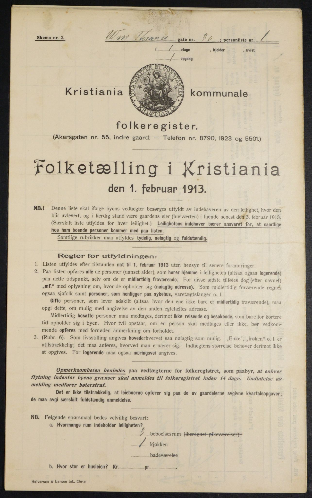 OBA, Kommunal folketelling 1.2.1913 for Kristiania, 1913, s. 126660