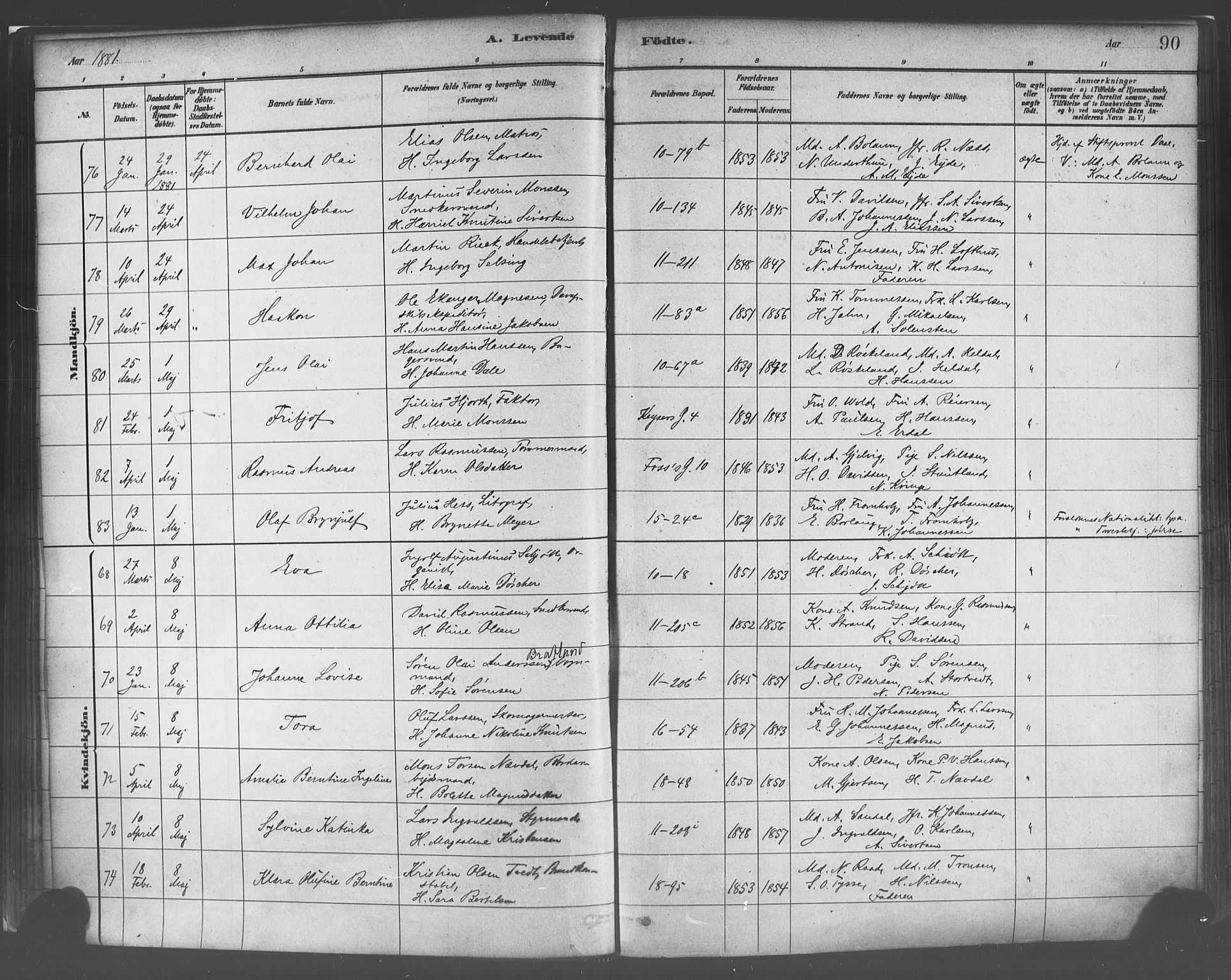 Domkirken sokneprestembete, AV/SAB-A-74801/H/Haa/L0023: Ministerialbok nr. B 6, 1879-1887, s. 90