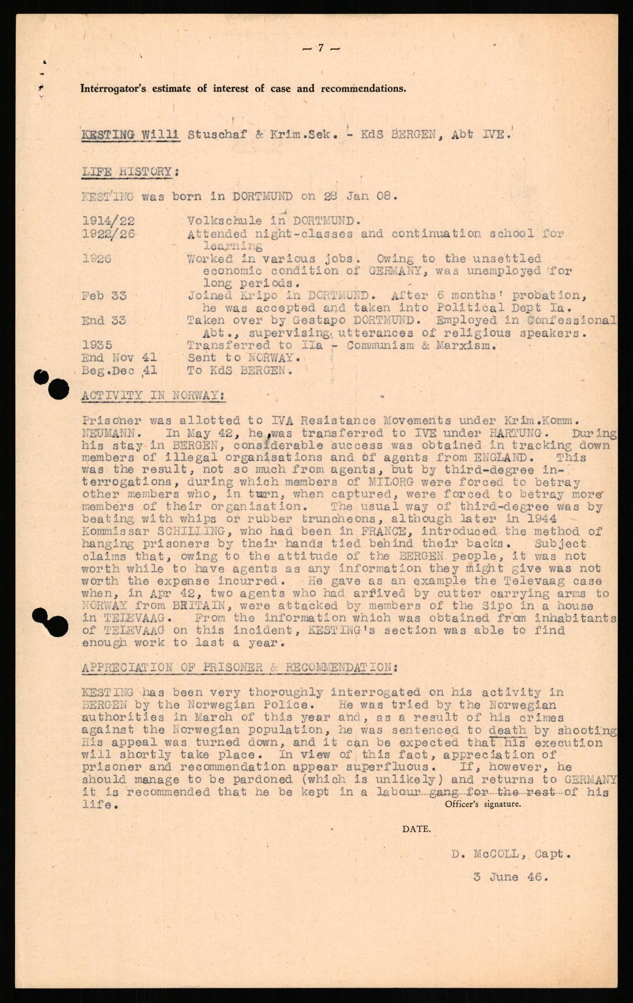 Forsvaret, Forsvarets overkommando II, AV/RA-RAFA-3915/D/Db/L0016: CI Questionaires. Tyske okkupasjonsstyrker i Norge. Tyskere., 1945-1946, s. 690