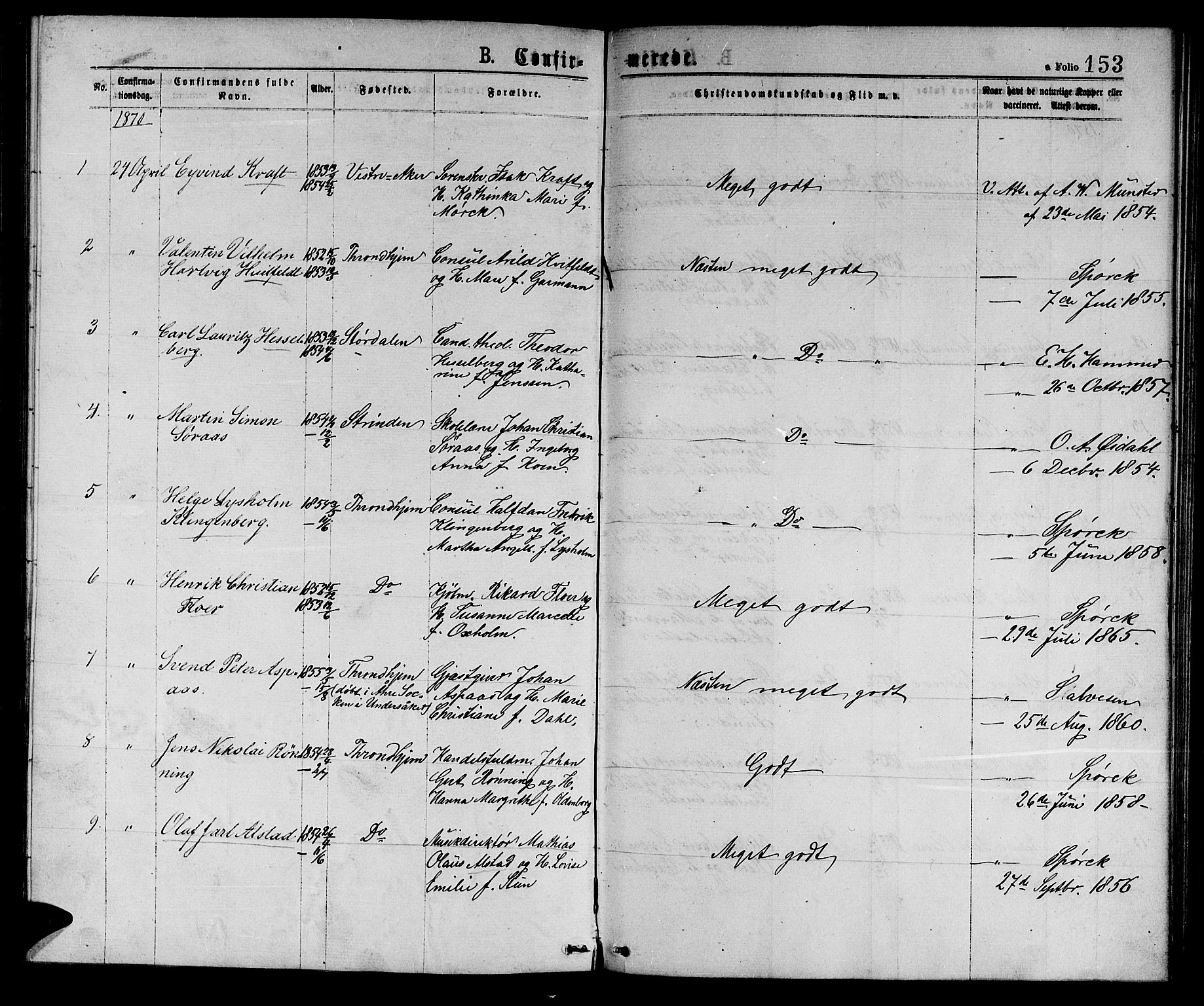 Ministerialprotokoller, klokkerbøker og fødselsregistre - Sør-Trøndelag, AV/SAT-A-1456/601/L0088: Klokkerbok nr. 601C06, 1870-1878, s. 153