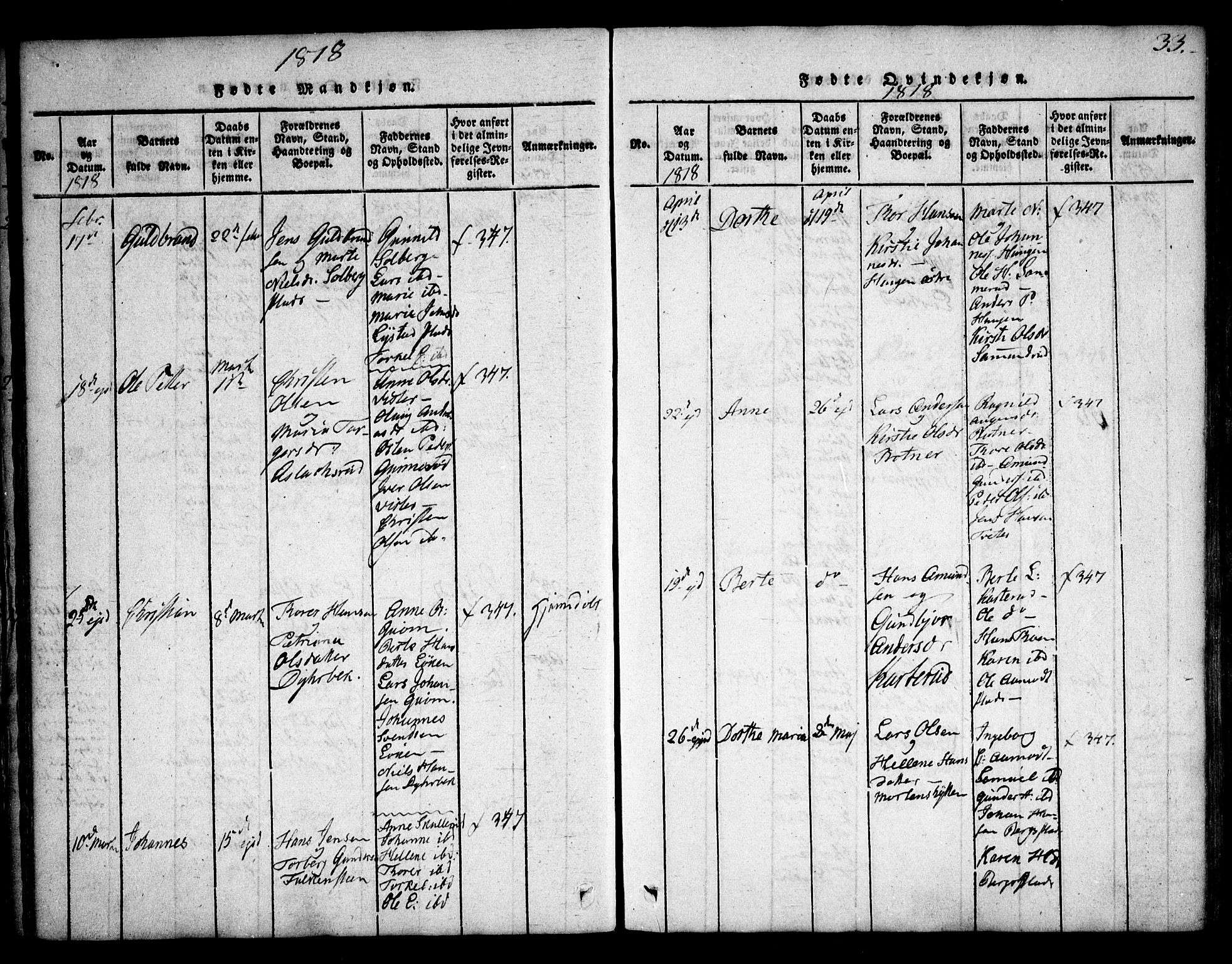 Skiptvet prestekontor Kirkebøker, AV/SAO-A-20009/F/Fa/L0005: Ministerialbok nr. 5, 1814-1838, s. 33