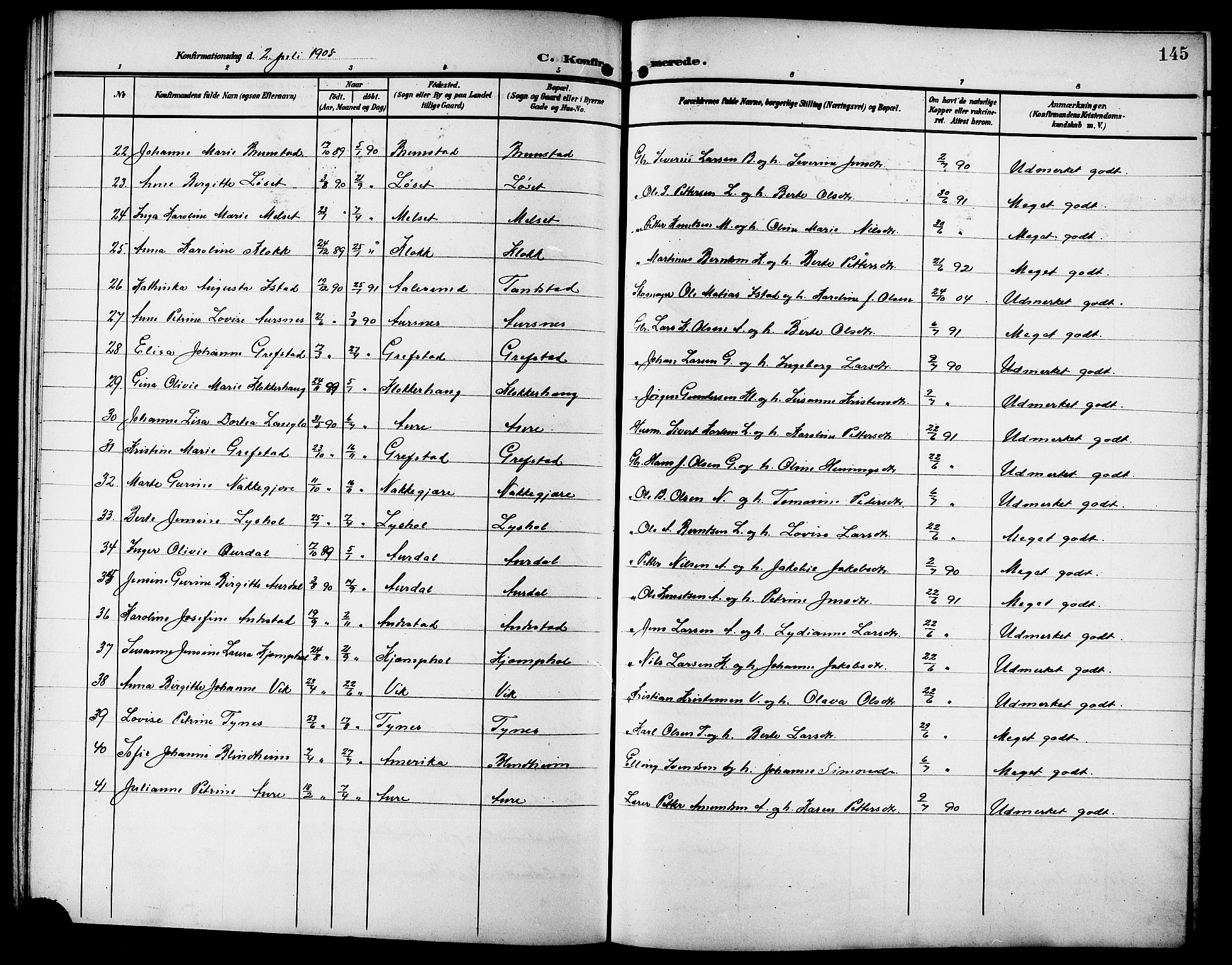 Ministerialprotokoller, klokkerbøker og fødselsregistre - Møre og Romsdal, SAT/A-1454/523/L0341: Klokkerbok nr. 523C04, 1903-1916, s. 145