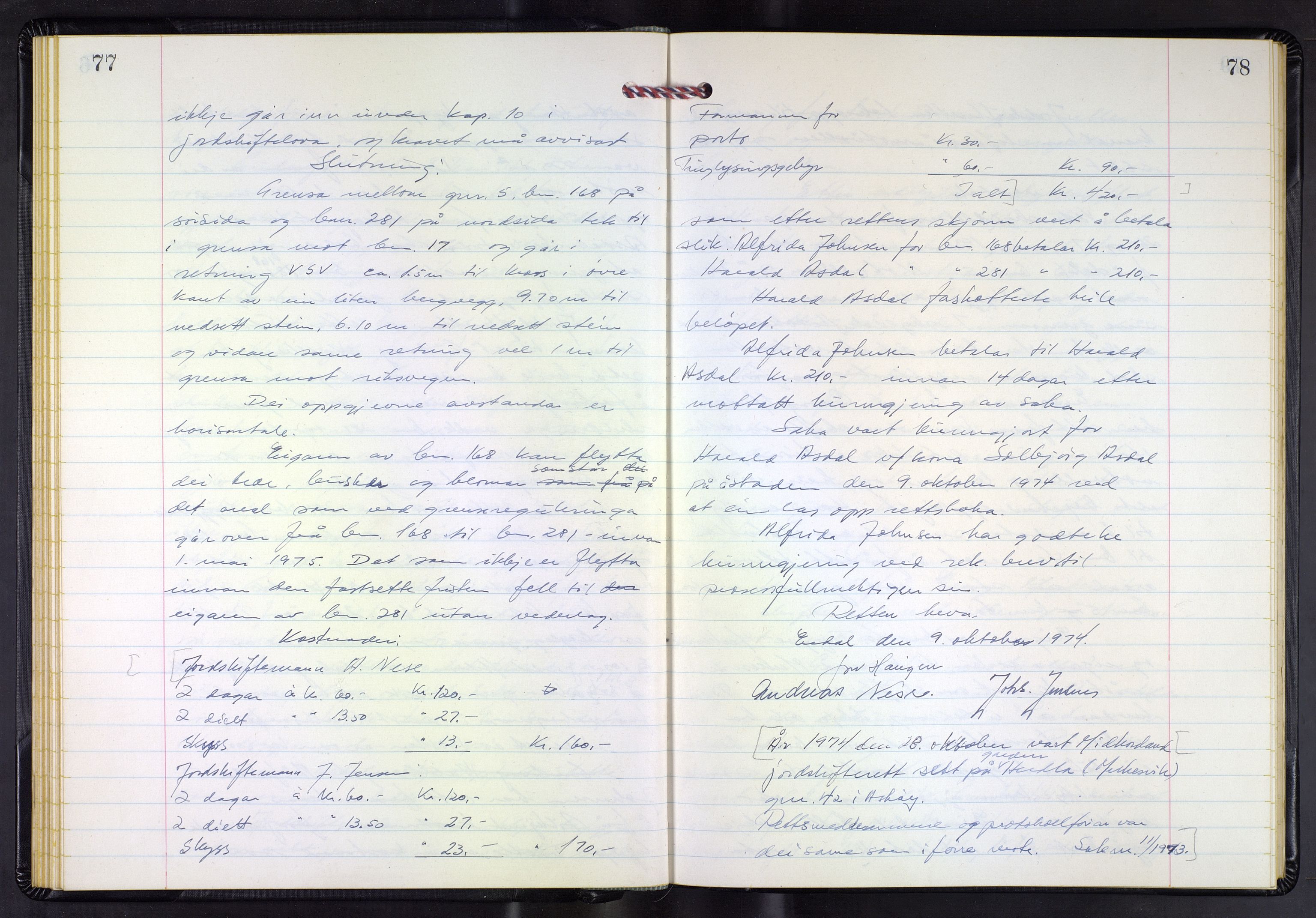 Hordaland jordskiftedøme - III Midhordland jordskiftedistrikt, AV/SAB-A-7001/A/Aa/L0044: Forhandlingsprotokoll, 1973-1978, s. 77-78