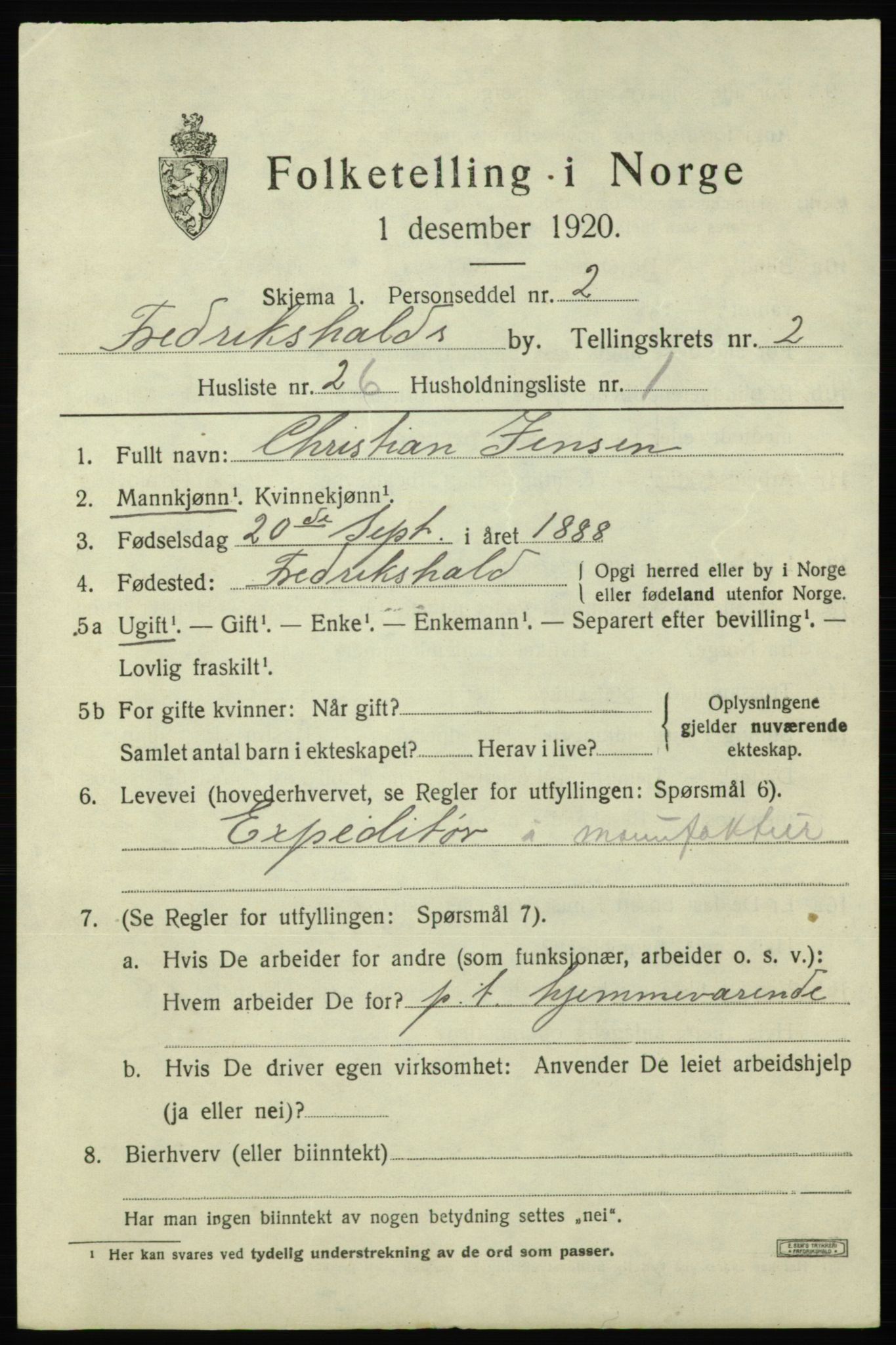 SAO, Folketelling 1920 for 0101 Fredrikshald kjøpstad, 1920, s. 9882