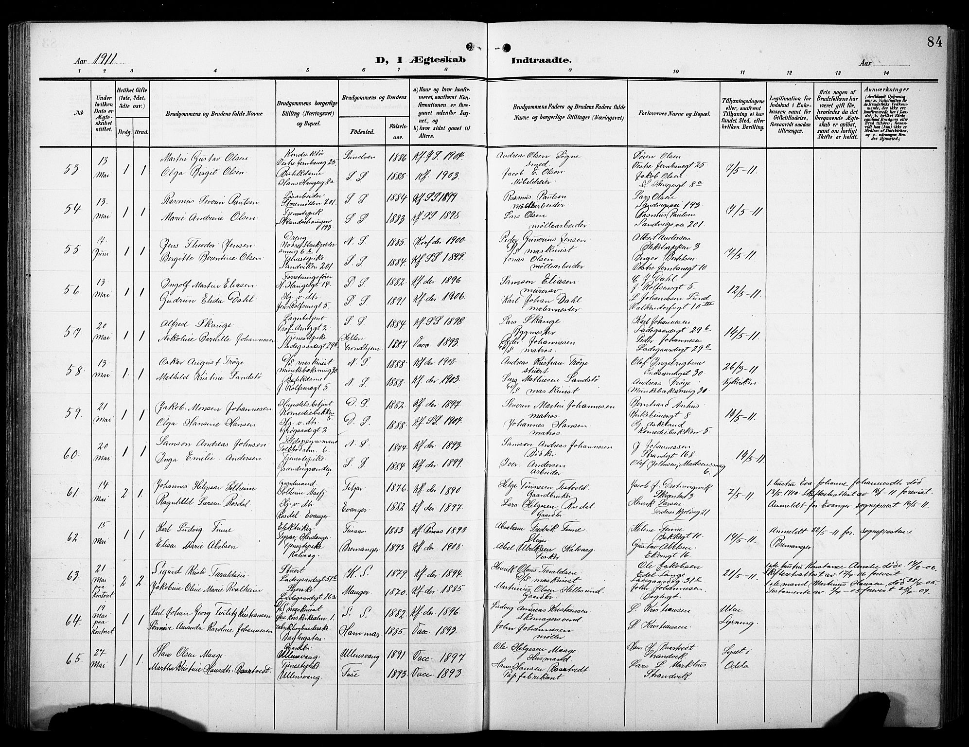 Sandviken Sokneprestembete, AV/SAB-A-77601/H/Hb/L0014: Klokkerbok nr. D 1, 1902-1929, s. 84