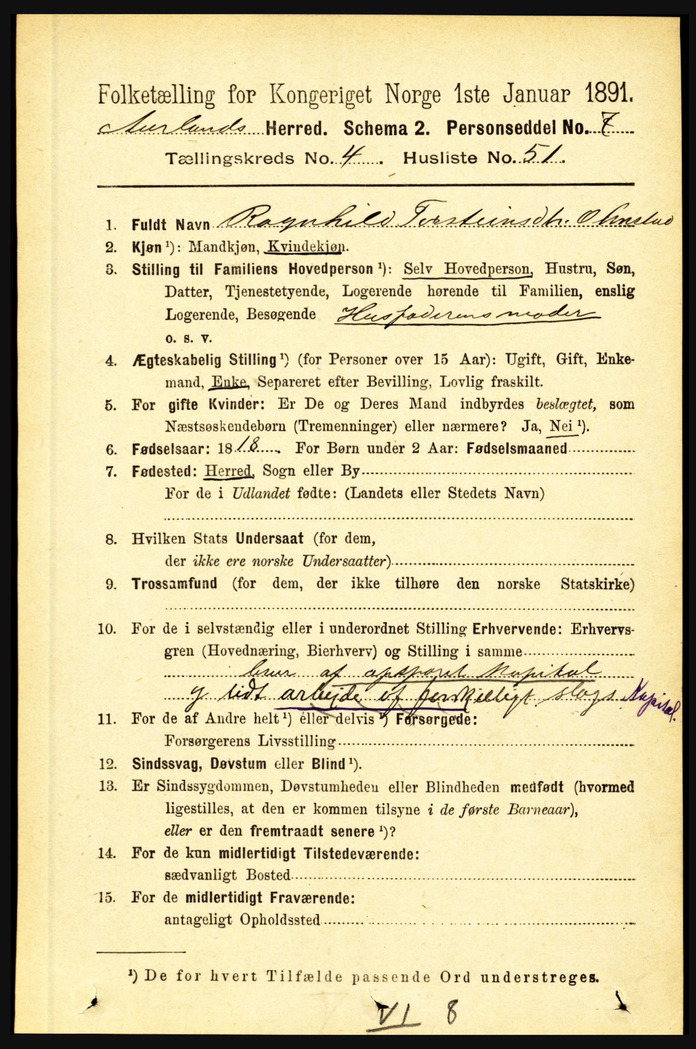 RA, Folketelling 1891 for 1421 Aurland herred, 1891, s. 1617