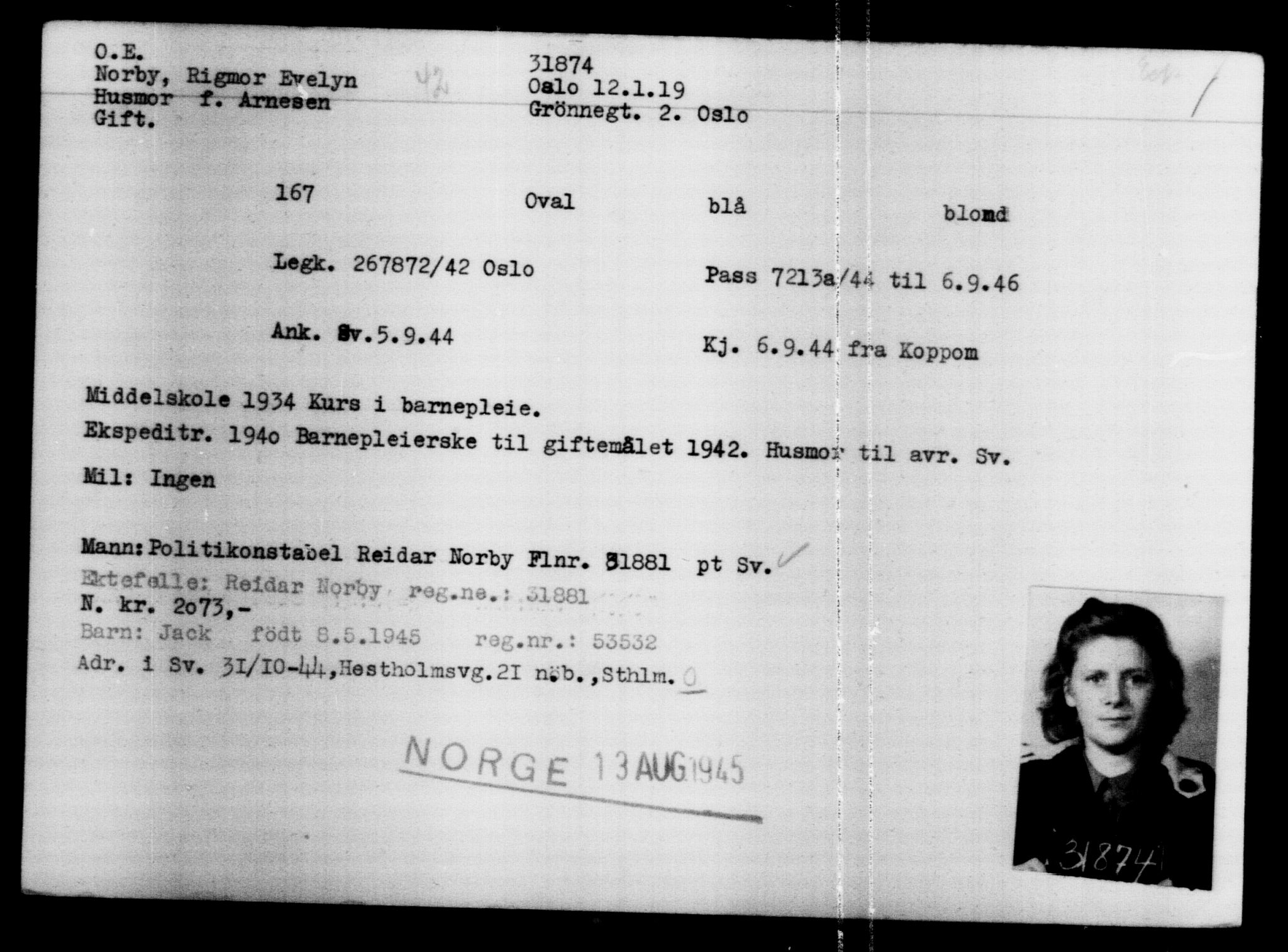 Utenriksstasjonene, Legasjonen i Stockholm, Flyktningkontoret, AV/RA-S-6753/V/Va/L0013: Kjesäterkartoteket, flyktninger med registreringsnr. 31500-34731, 1940-1945, s. 415
