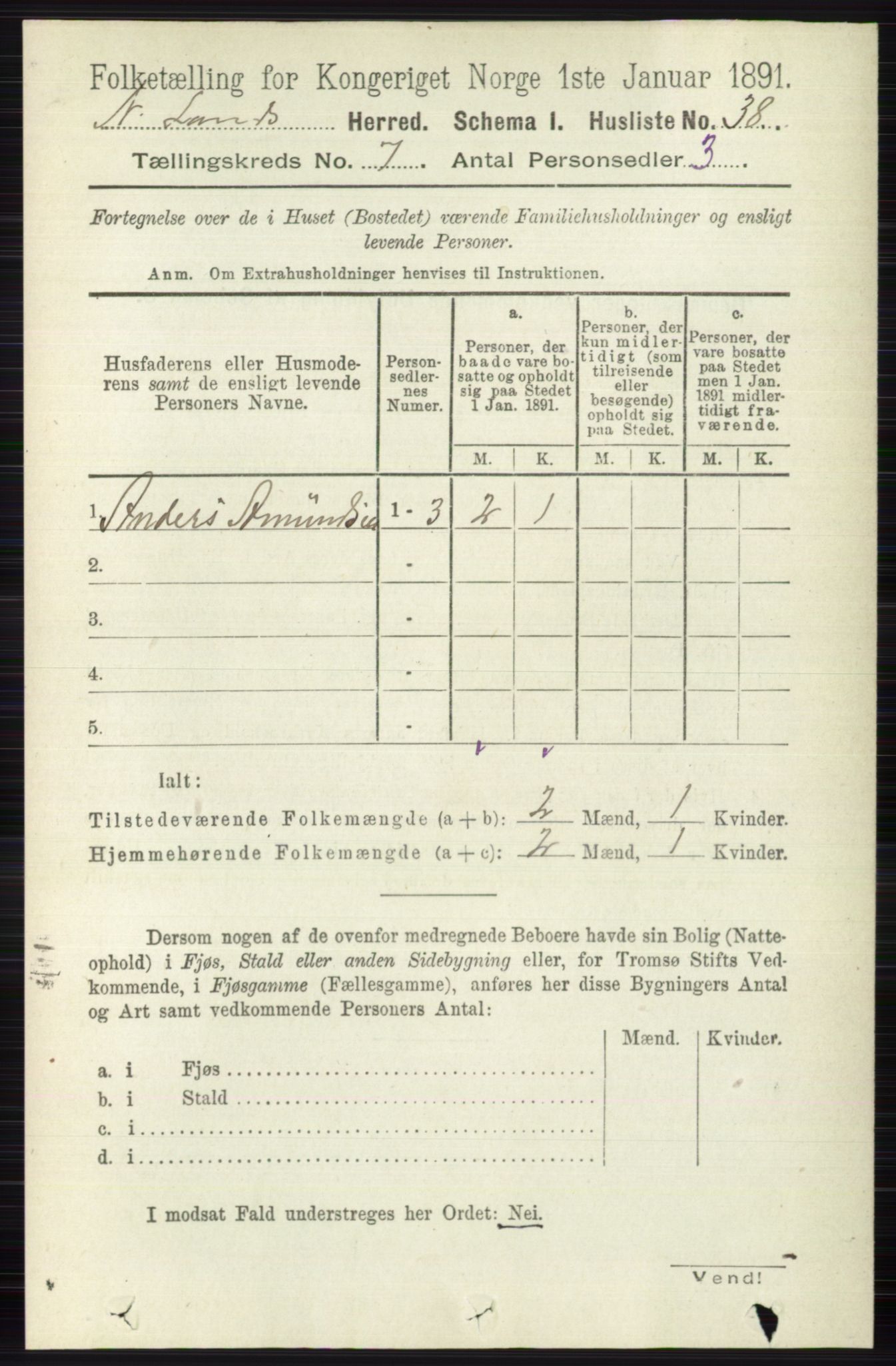 RA, Folketelling 1891 for 0538 Nordre Land herred, 1891, s. 1927