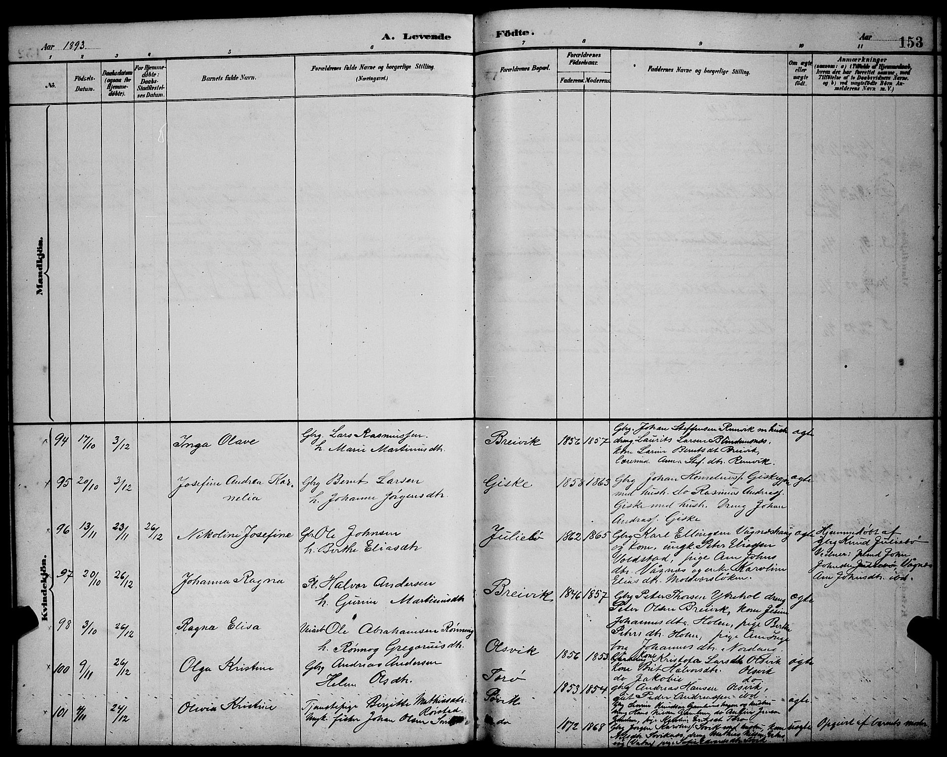 Ministerialprotokoller, klokkerbøker og fødselsregistre - Møre og Romsdal, AV/SAT-A-1454/528/L0431: Klokkerbok nr. 528C12, 1885-1898, s. 153