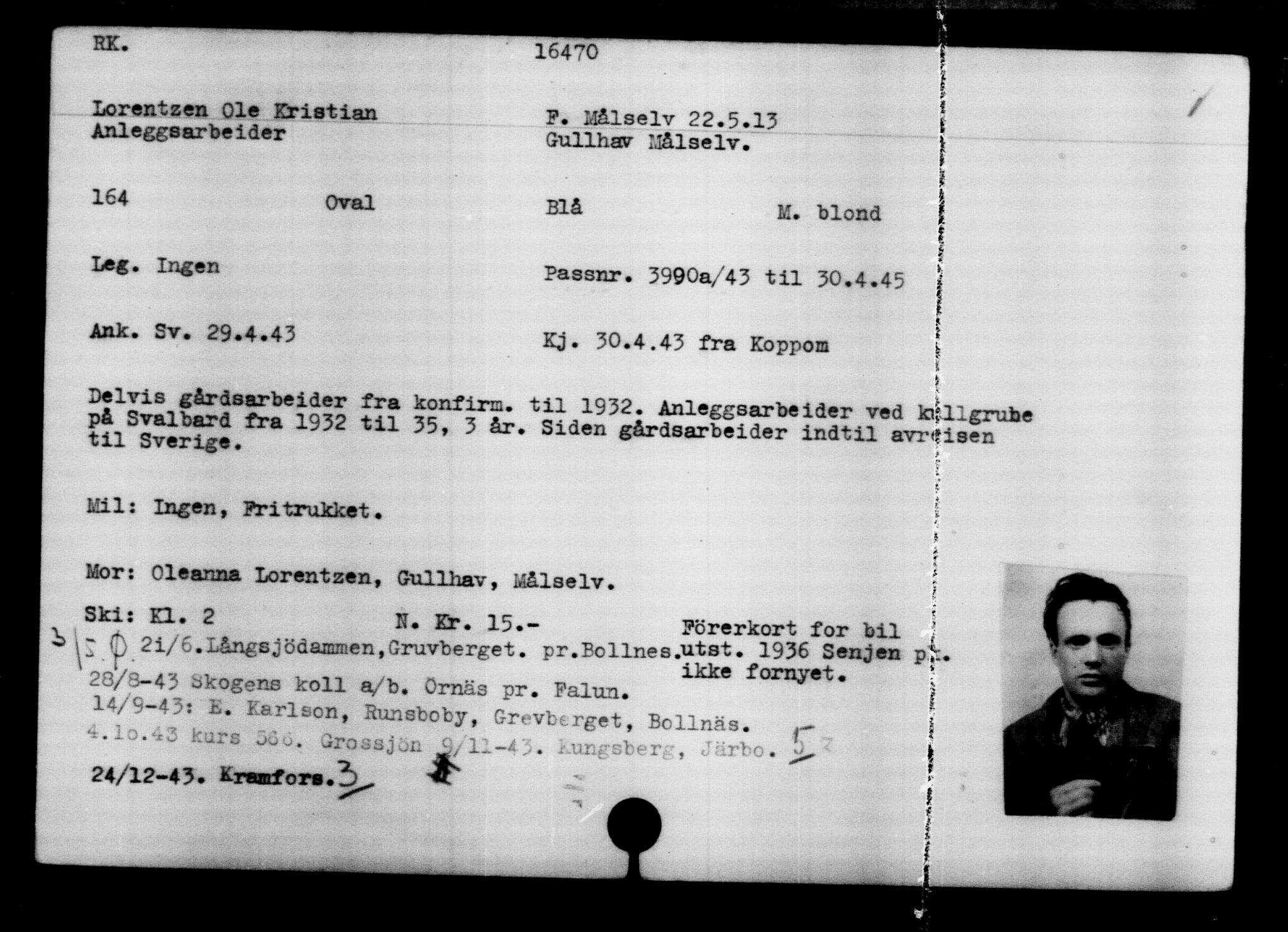 Utenriksstasjonene, Legasjonen i Stockholm, Flyktningkontoret, AV/RA-S-6753/V/Va/L0008: Kjesäterkartoteket, flyktninger med registreringsnr. 15700-18547, 1940-1945, s. 843