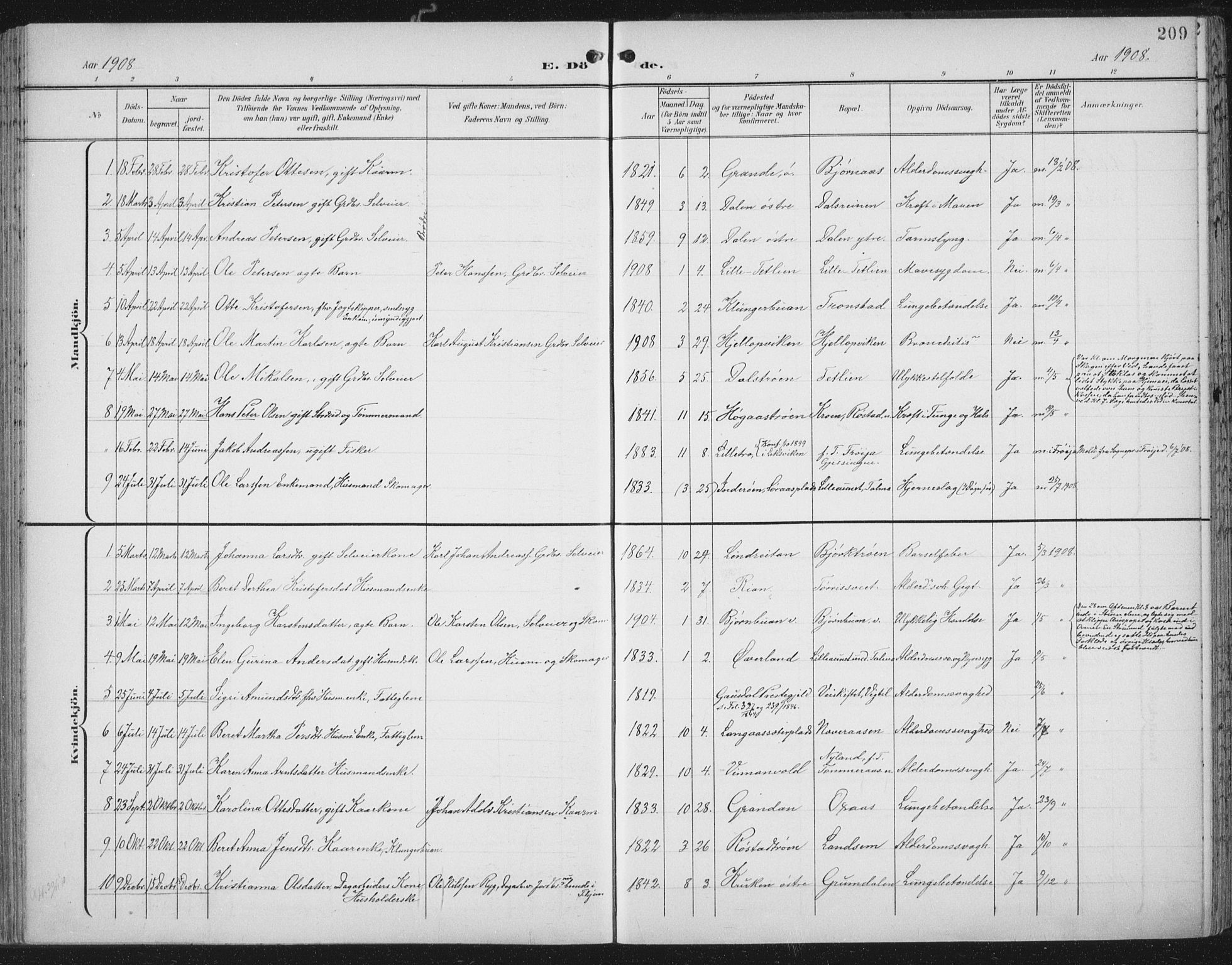 Ministerialprotokoller, klokkerbøker og fødselsregistre - Nord-Trøndelag, AV/SAT-A-1458/701/L0011: Ministerialbok nr. 701A11, 1899-1915, s. 209
