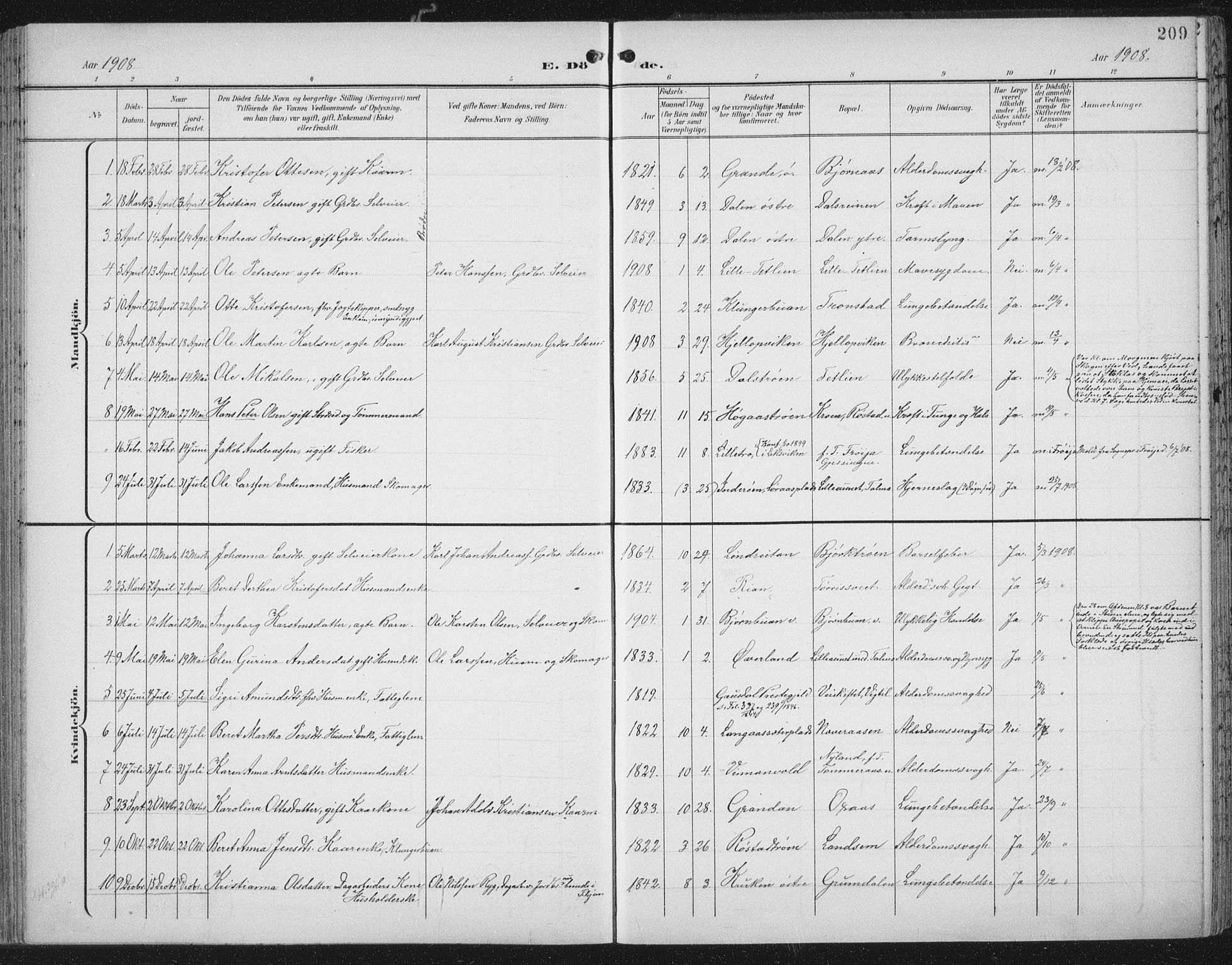 Ministerialprotokoller, klokkerbøker og fødselsregistre - Nord-Trøndelag, SAT/A-1458/701/L0011: Ministerialbok nr. 701A11, 1899-1915, s. 209