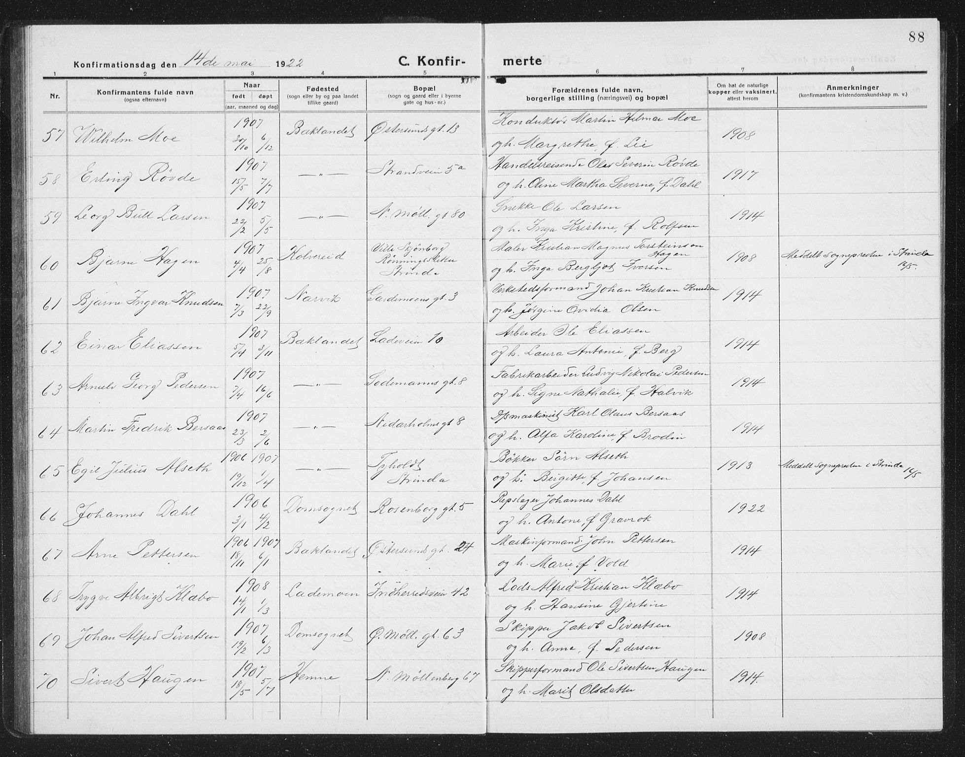 Ministerialprotokoller, klokkerbøker og fødselsregistre - Sør-Trøndelag, AV/SAT-A-1456/605/L0258: Klokkerbok nr. 605C05, 1918-1930, s. 88