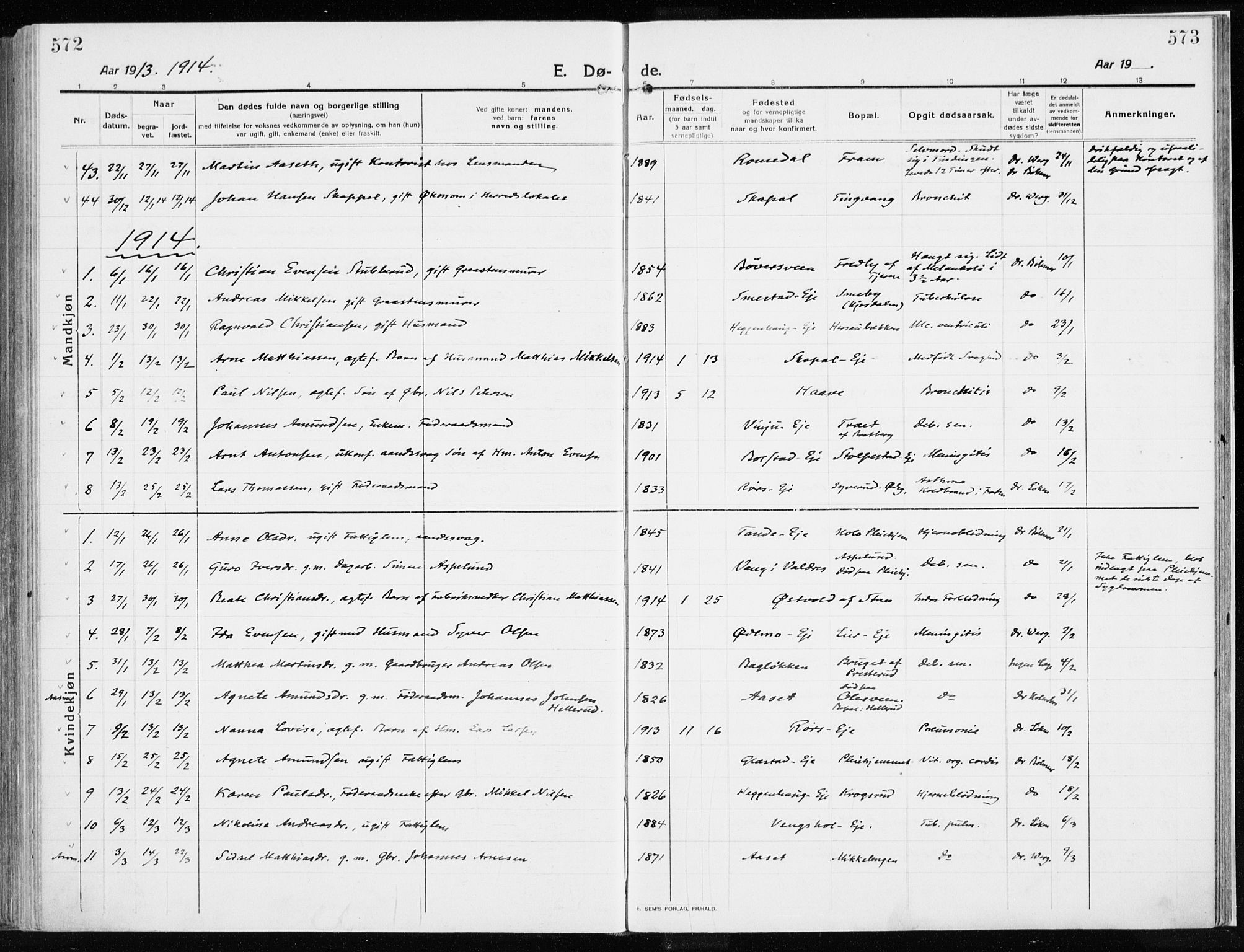 Ringsaker prestekontor, AV/SAH-PREST-014/K/Ka/L0020: Ministerialbok nr. 20, 1913-1922, s. 572-573